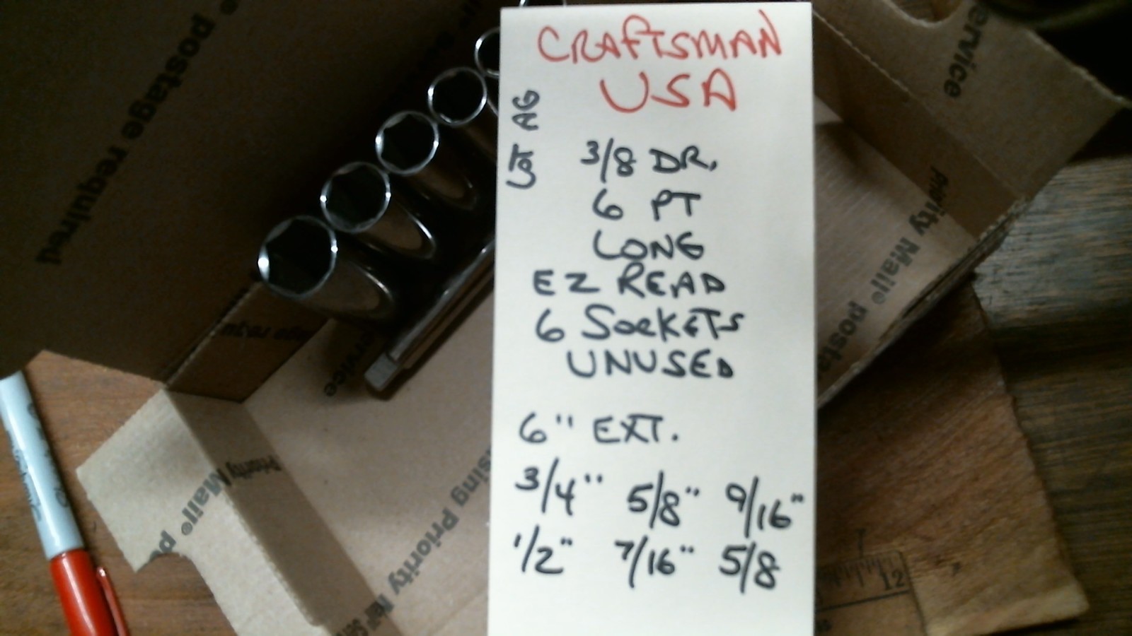 AG Craftsman Tools 6 UNUSED 3/8″ DR. 6PT LONG SAE 5/8 7/16 1/2 9/16 5/8 3/4