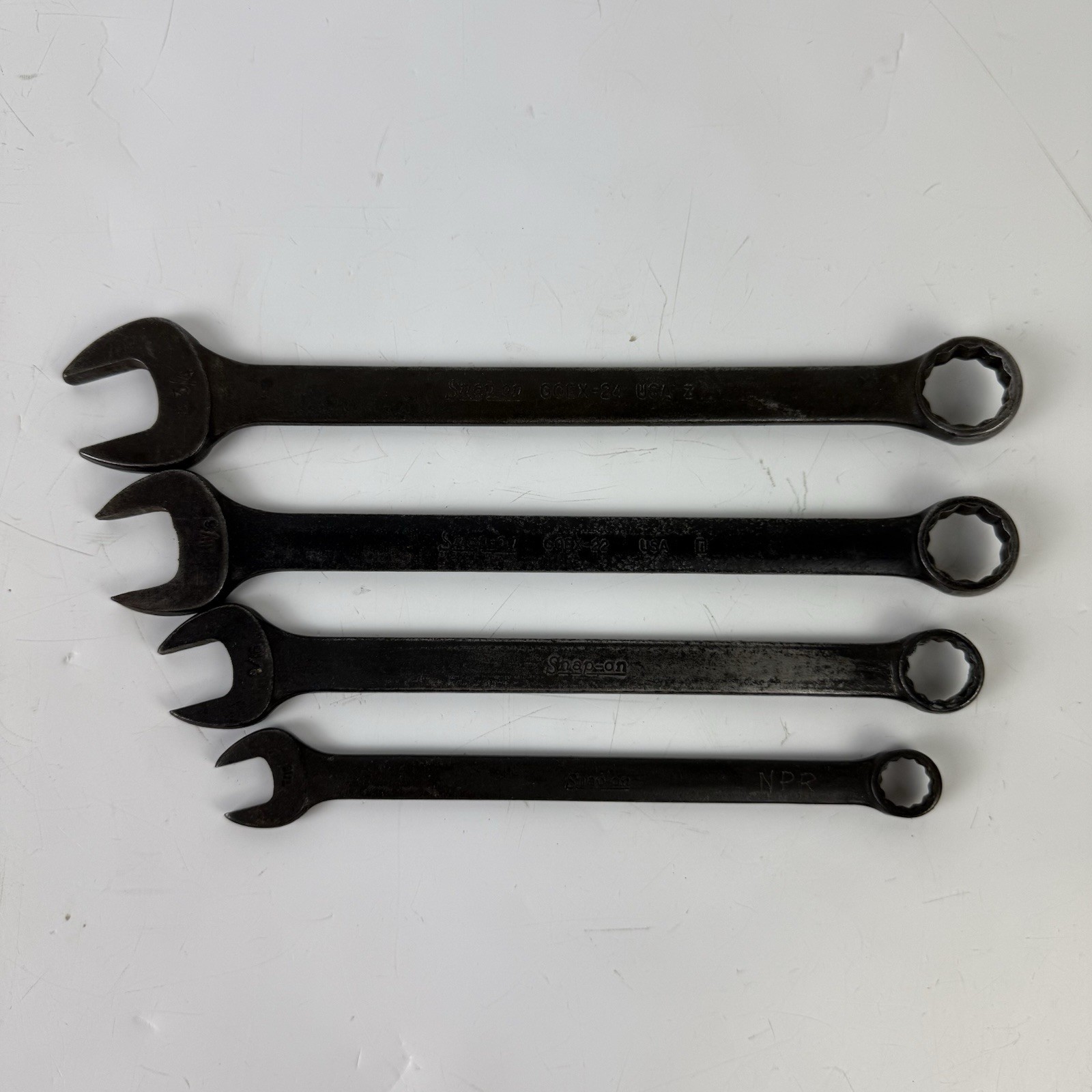 Snap-on GOEX Industrial Black Oxide SAE Combination Wrench Lot USA 4 Pc