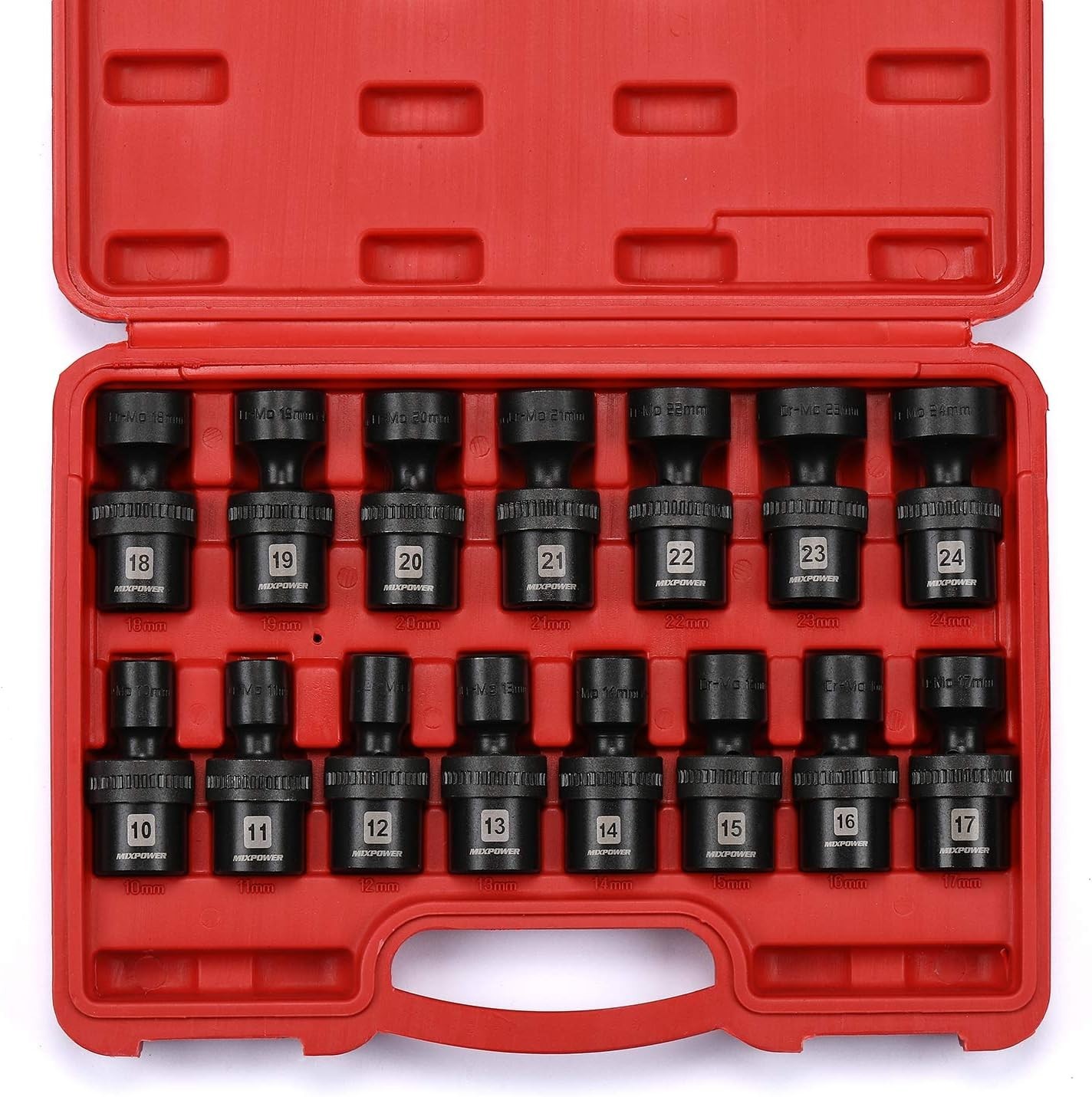 15-Piece Shallow Impact Socket Set, Metric, Swivel Head