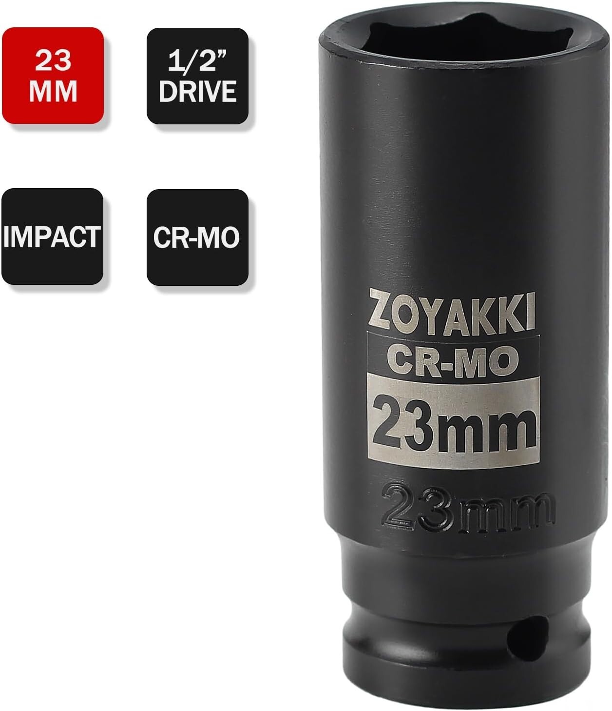 Efficient 1/2″ Drive 23mm Impact Socket with Laser Etched Marking for Precision
