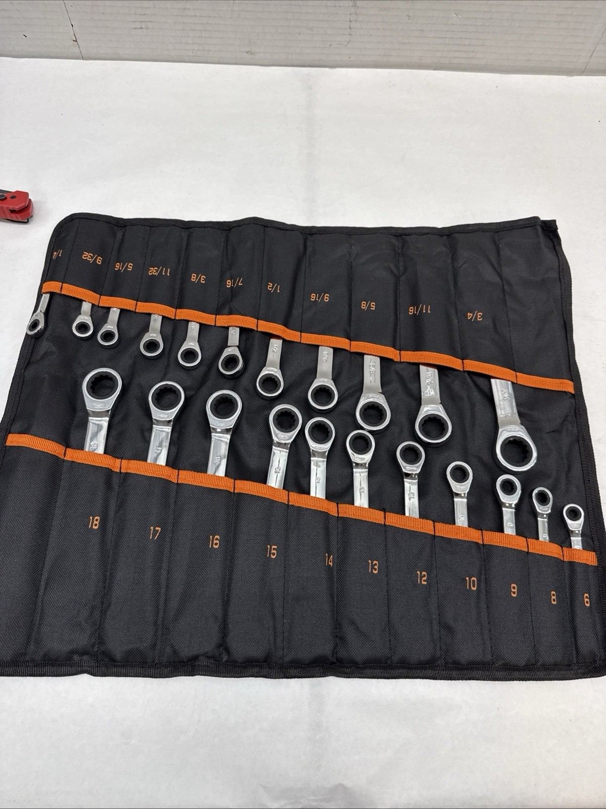 22pc Combination Ratcheting Wrench Set Metric MM Standard SAE