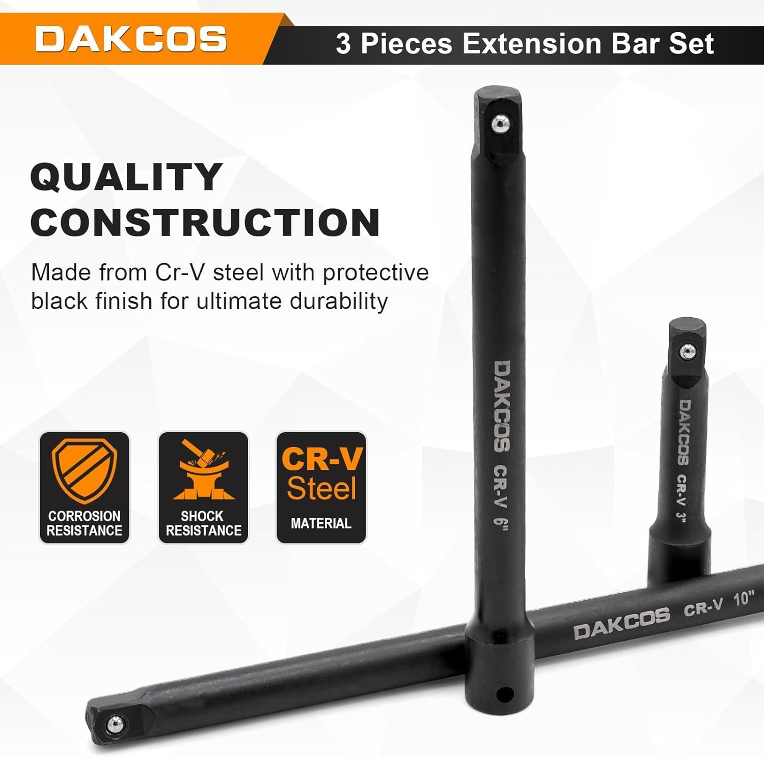 3/8-Inch Drive Impact Extension Bar Set 3 Pieces 3 6 10 Inch