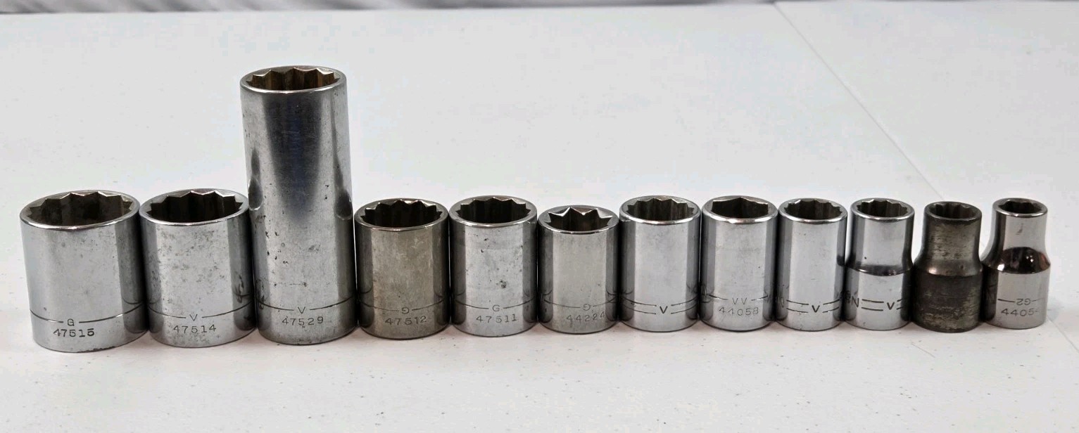 Craftsman Socket Set (12) Pc SAE Lot, 1/2″ Drive 6 Pt, 8 Pt, 12 Pt Assorted-READ