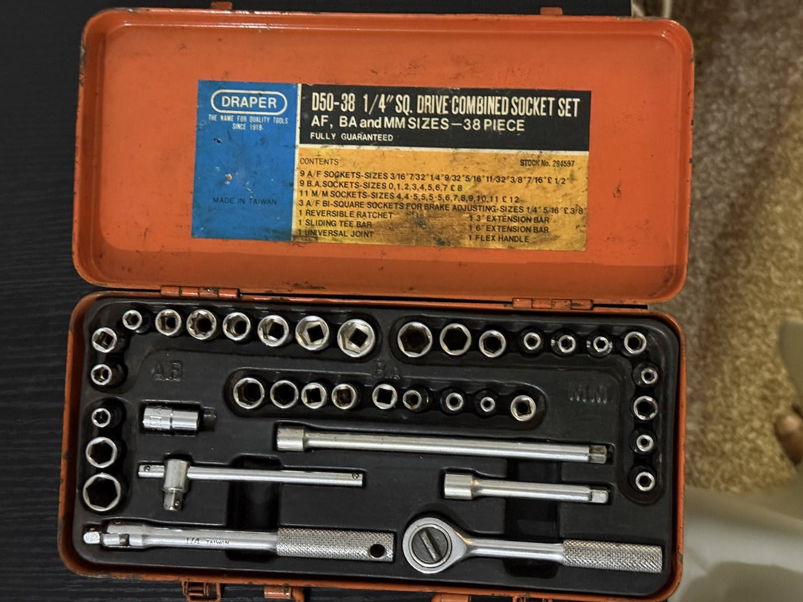 GENUINE DRAPET 1/4″ DRIVE SOCKET SET AF IN GOOD CONDITION AS CAN BE SEEN IN CASE