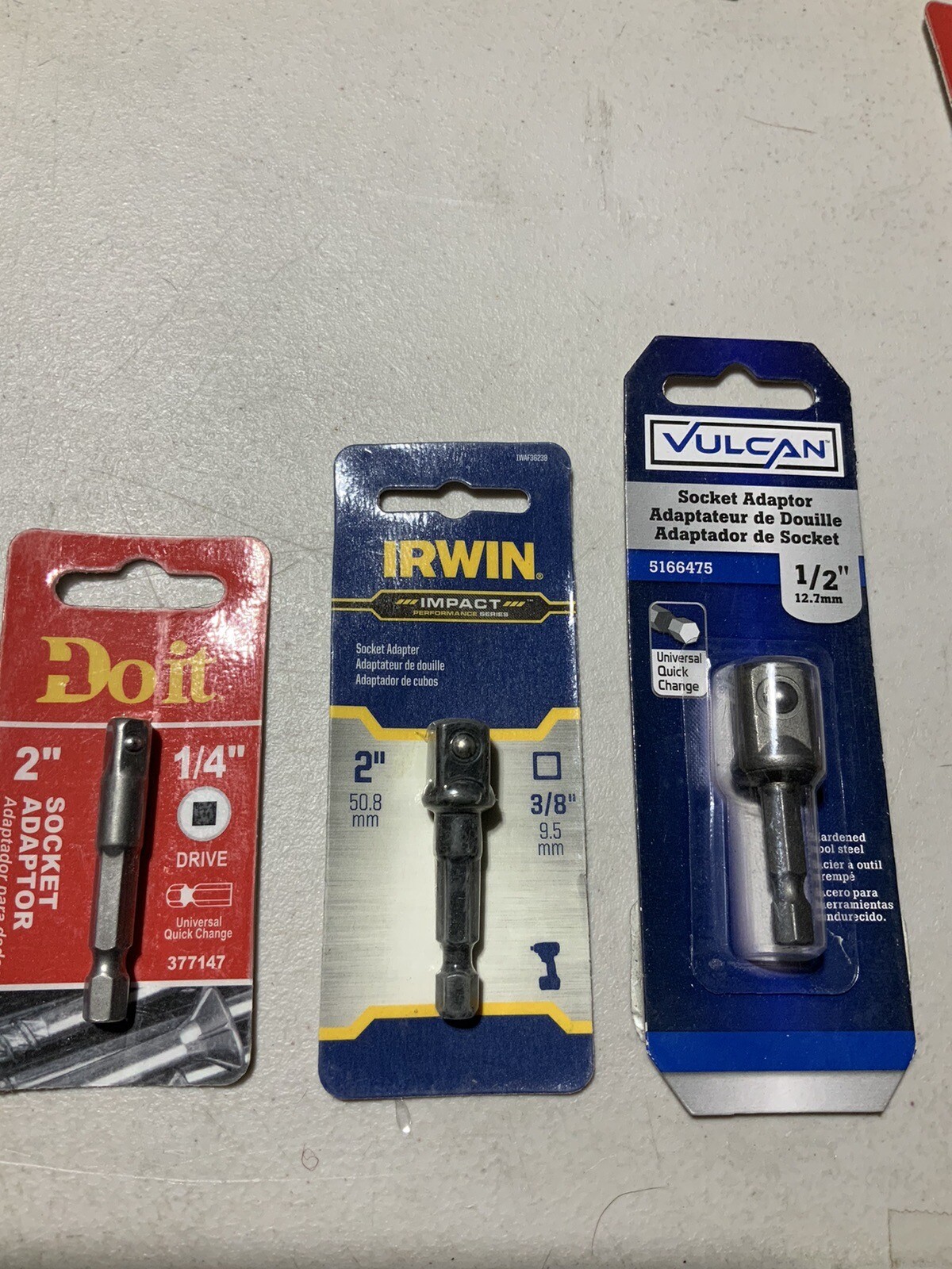 3PC MIXED BRANDS 1/4, 3/8, 1/2¨DRIVE -1/4» SOCKET ADAPTER W/FREE BONUS DRIVER