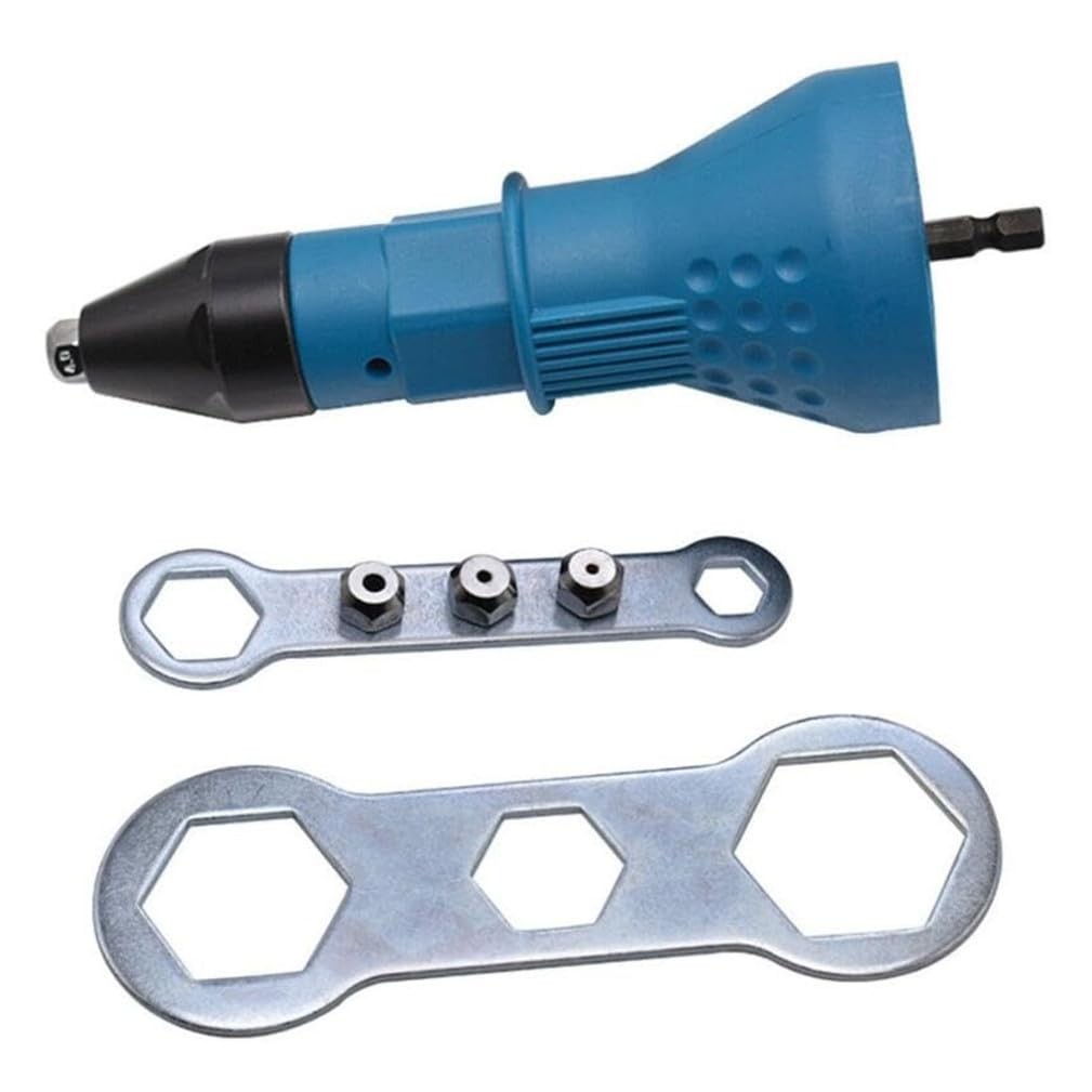 Cordless Electric Rivet Gun Adapter Kit Nut Drill 4.8mm x 160mm, Blue