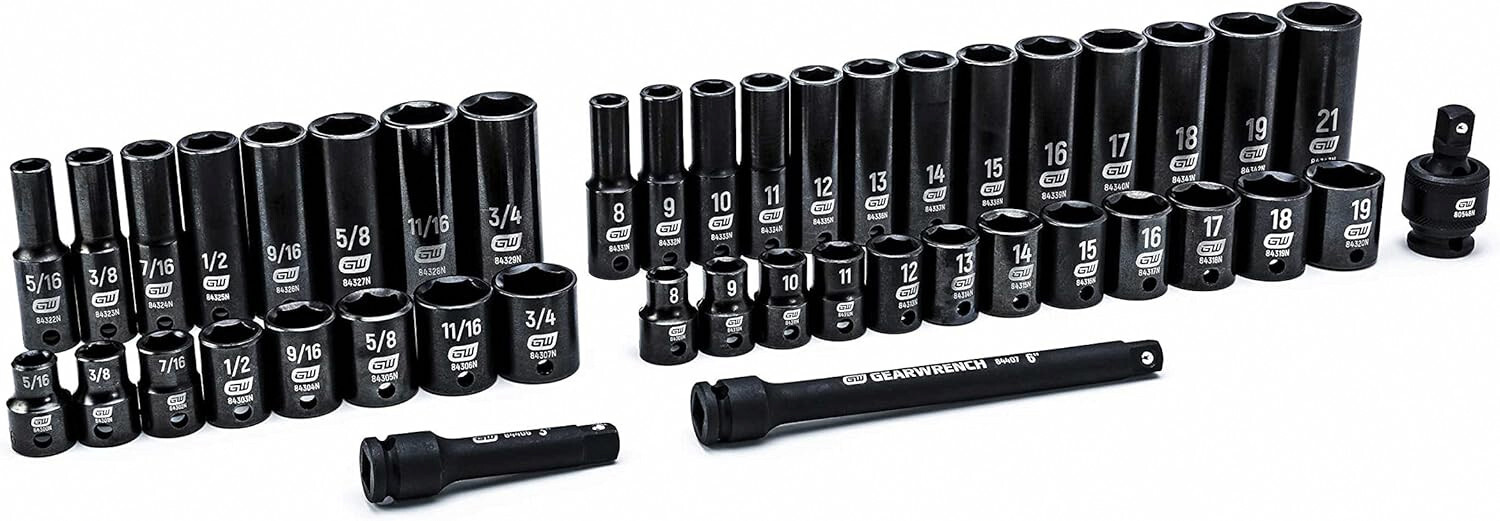 GEARWRENCH 84916N – 44 Pc. 3/8″ Drive 6 Point Standard & Deep Impact Socket