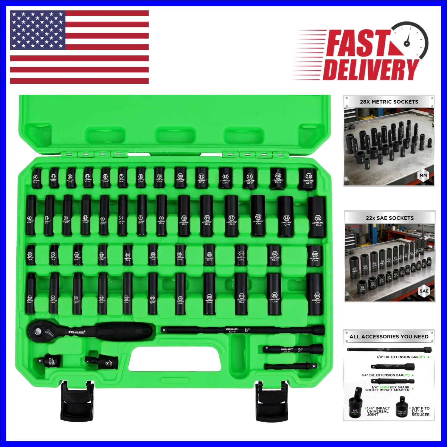 56-Piece Comprehensive 1/4″ Drive Socket Set in Professional Quality Cr-V Steel