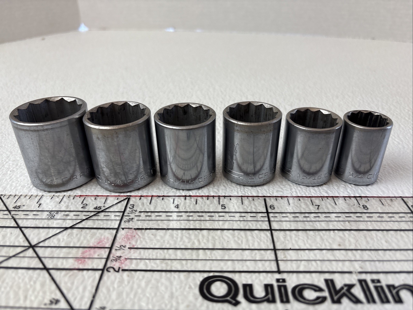 6 Craftsman 1/2″ Drive Sockets 3/4» to 1-1/4» =V= 12pt SAE Forged In USA
