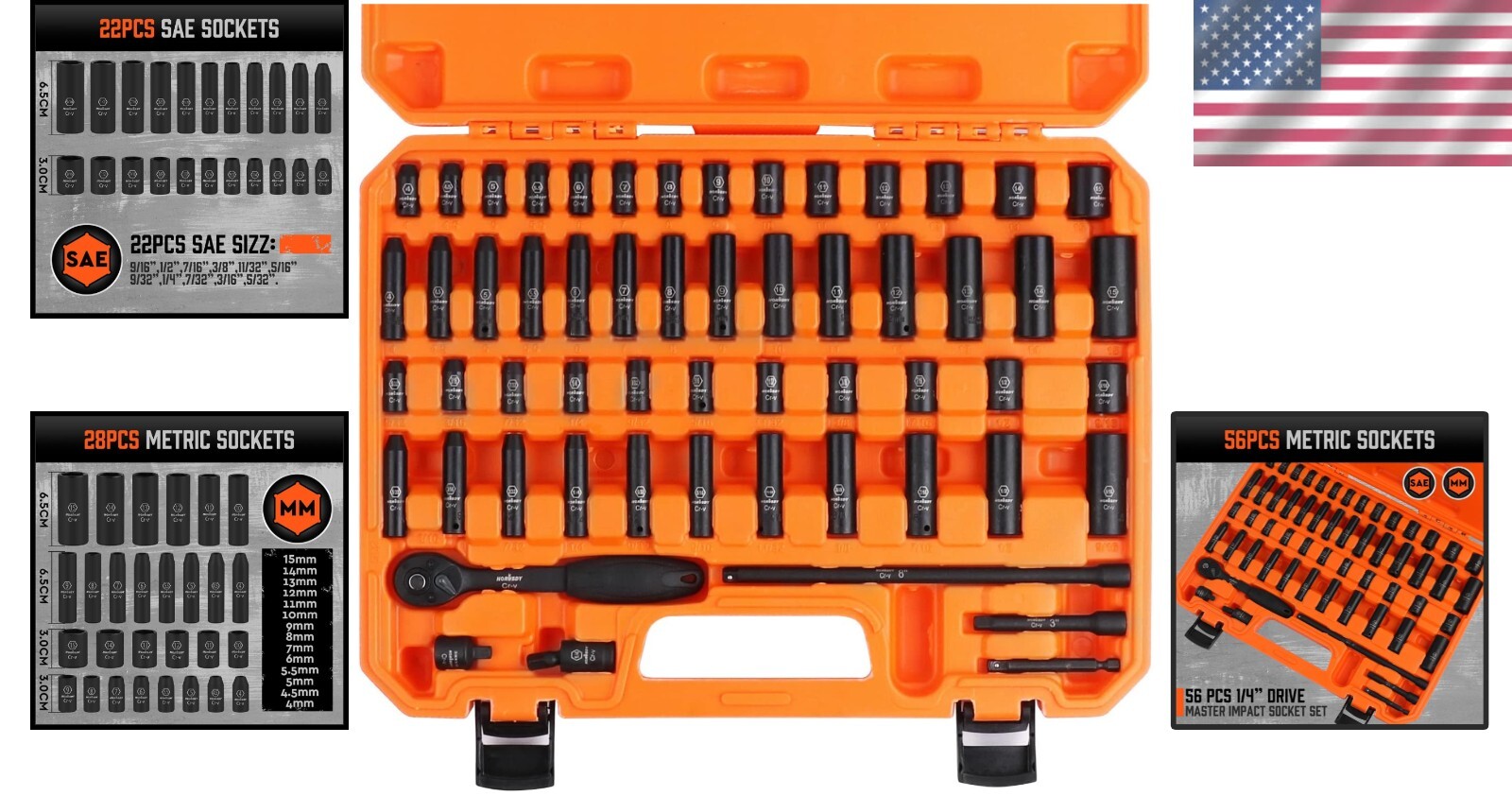 Professional 1/4-Inch Drive Impact Socket Set – SAE & Metric Corrosion Resistant