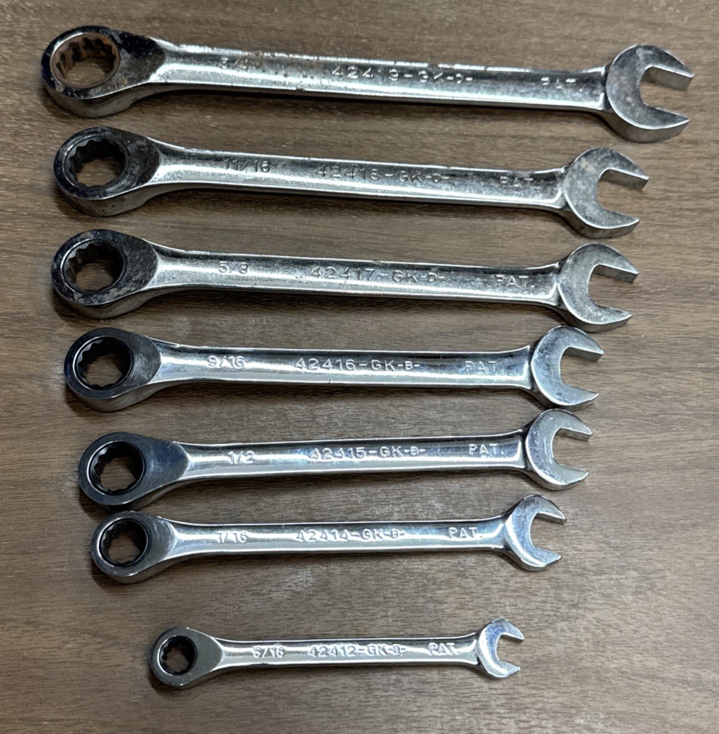 VINTAGE CRAFTSMAN -GK- USA SAE REVERSIBLE RATCHETING WRENCH SET 7 PIECE USA