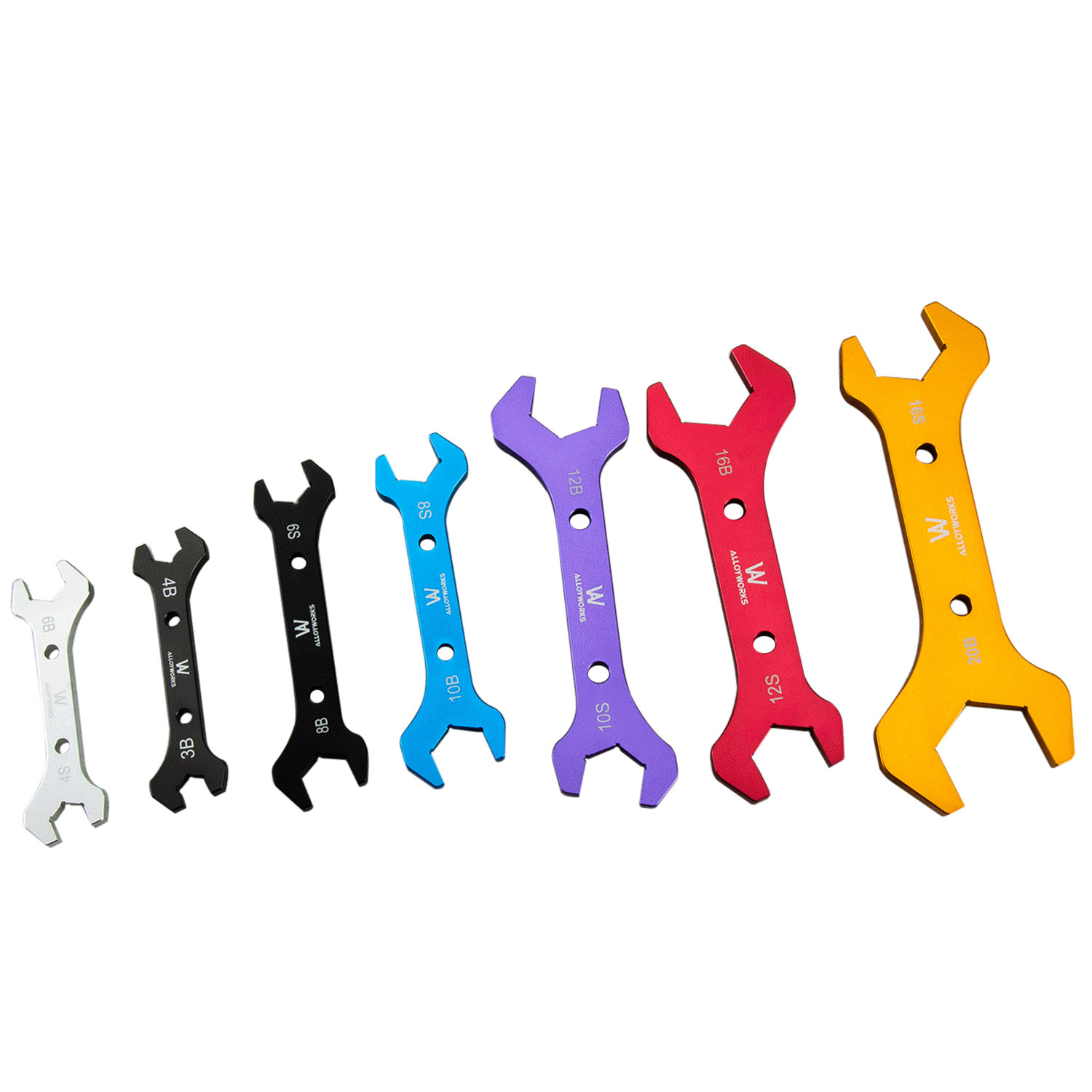 7PC Aluminum Double Hose Ended Spanner Tool Kit Wrench Set AN3 to AN20 Anodized.