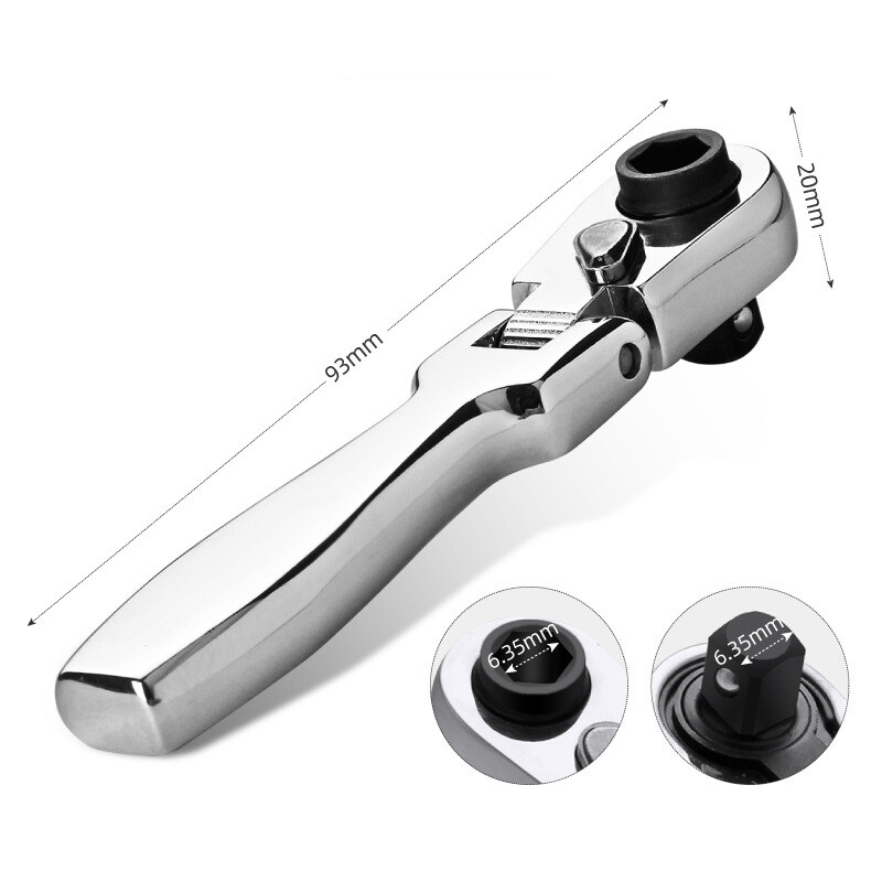 Ratchet Handle Socket Wrench 1/4″ Drive 72 Tooth Flexi Head Stubby 115mm Flattop