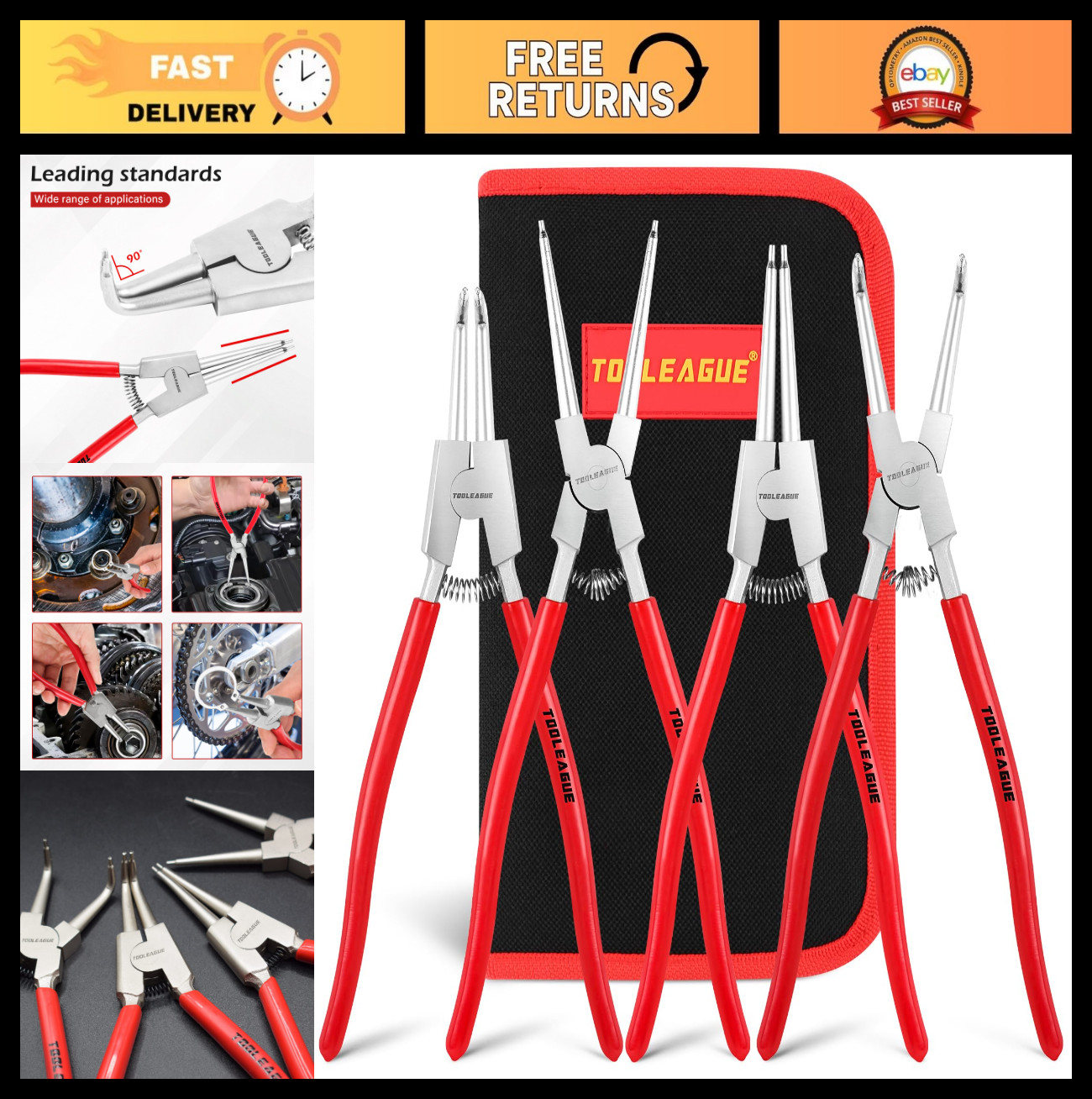 4 Pcs Snap Ring Pliers Set – Heavy Duty 13″ Circlip & Retaining Ring Tools