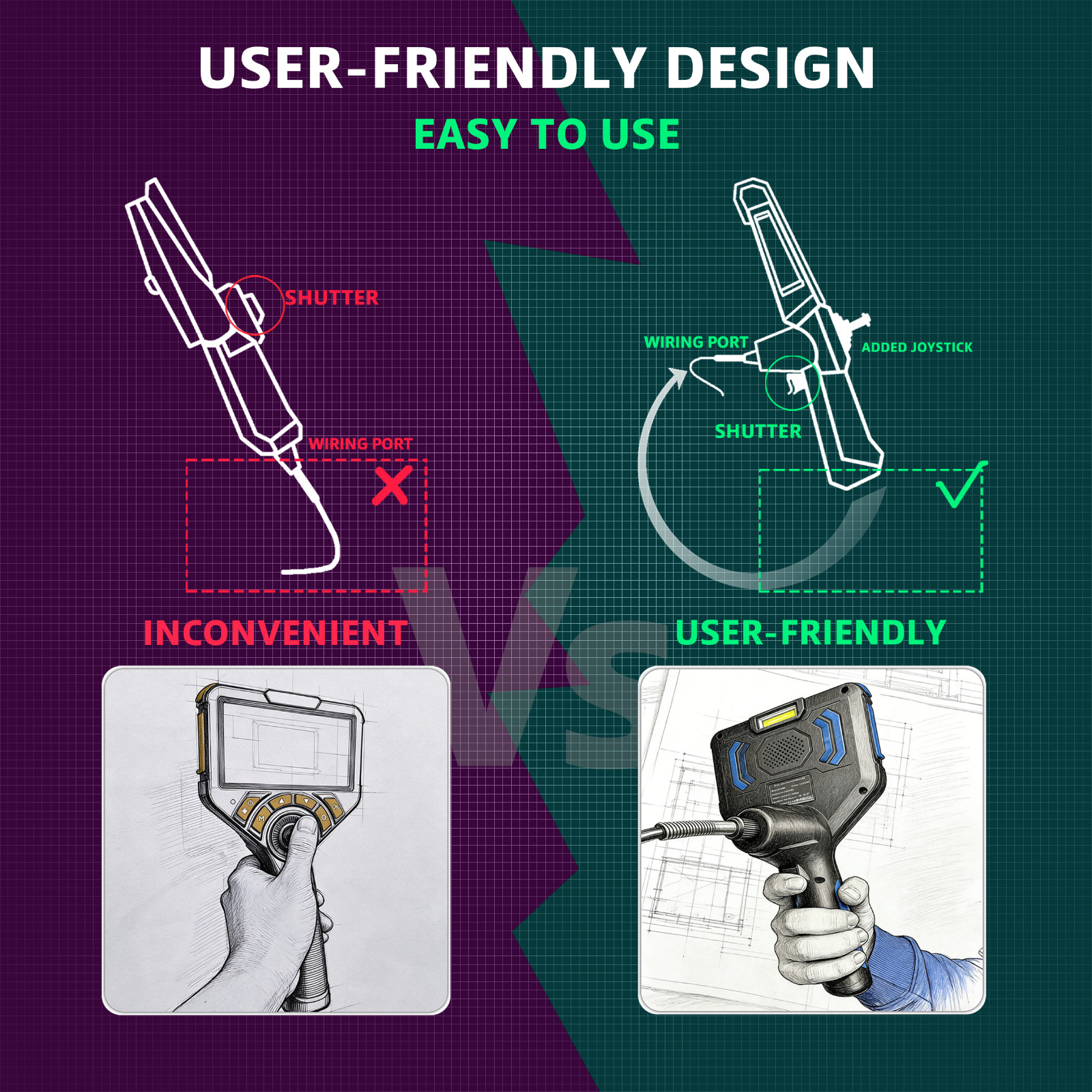 5″ HD Endoscope Snake Camera with Light, 360° 4-Way Borescope Tool for Type C