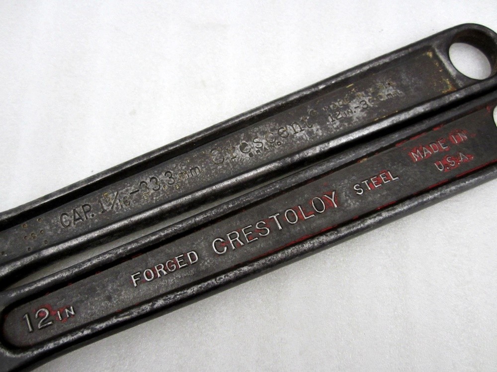 2x Vintage Crescent 12″ Adjustable Wrenches Crestoloy Black Oxide USA