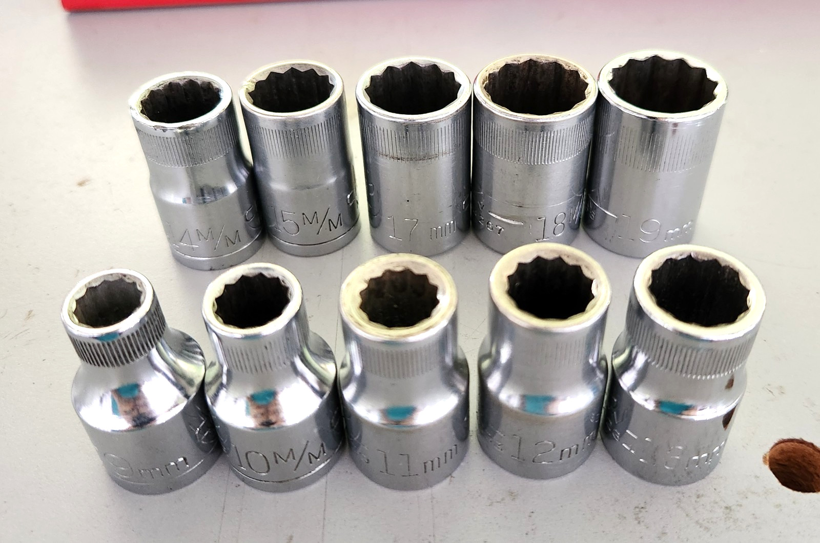Vtg Craftsman USA 10 pc 1/2″ drive shallow metric socket set 12 pt 9mm-19mm