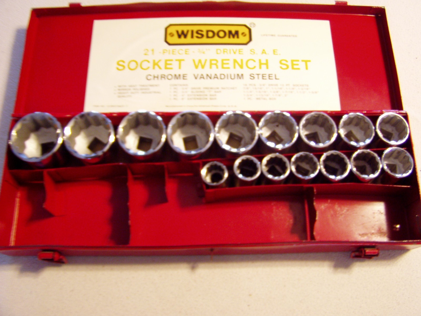 WISDOM TOOLS 21 PIECE 3/4” DRIVE SOCKET SET SAE 12 POINT 7/8” To 2” – VERY NICE