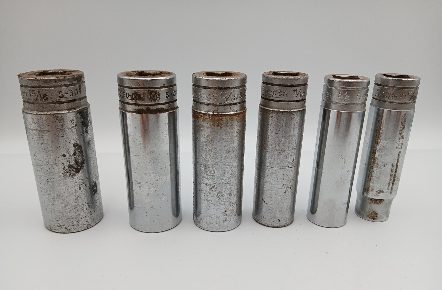 Lot of 6 Snap on Tools Deep Sockets SAE Various Sizes Underline 12 Point USA