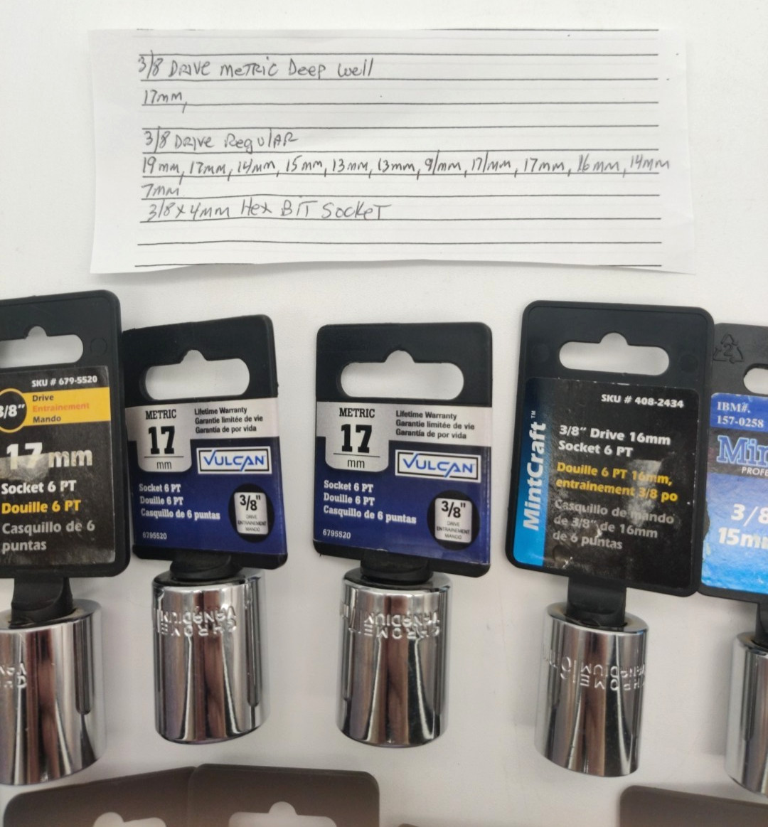 14pc Assorted Lot of 3/8″ Drive Sockets, Metric Deep Well, Regular and Hex Bit