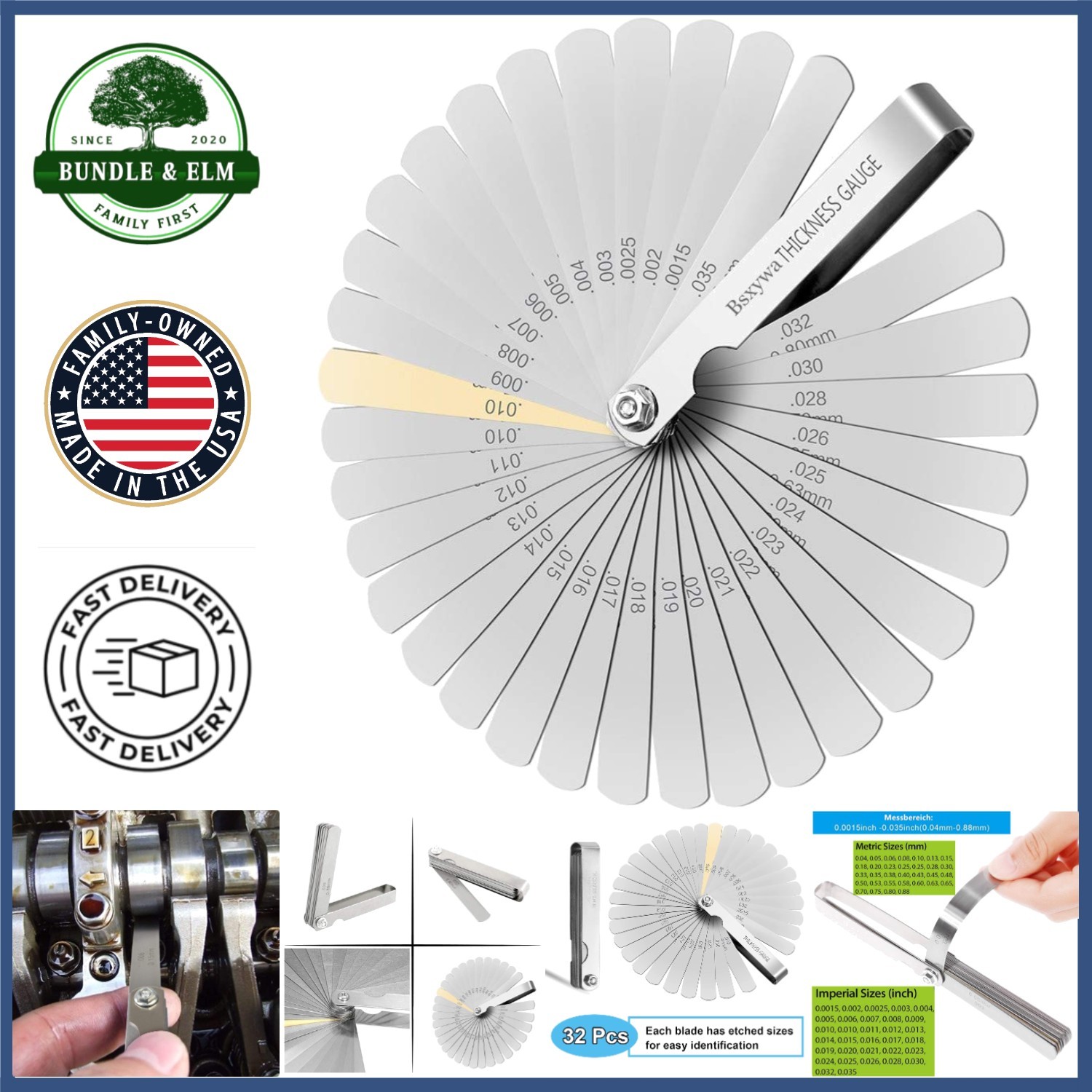 Durable 65 Manganese Steel Feeler Gauge with Dual Metric and Imperial Markings