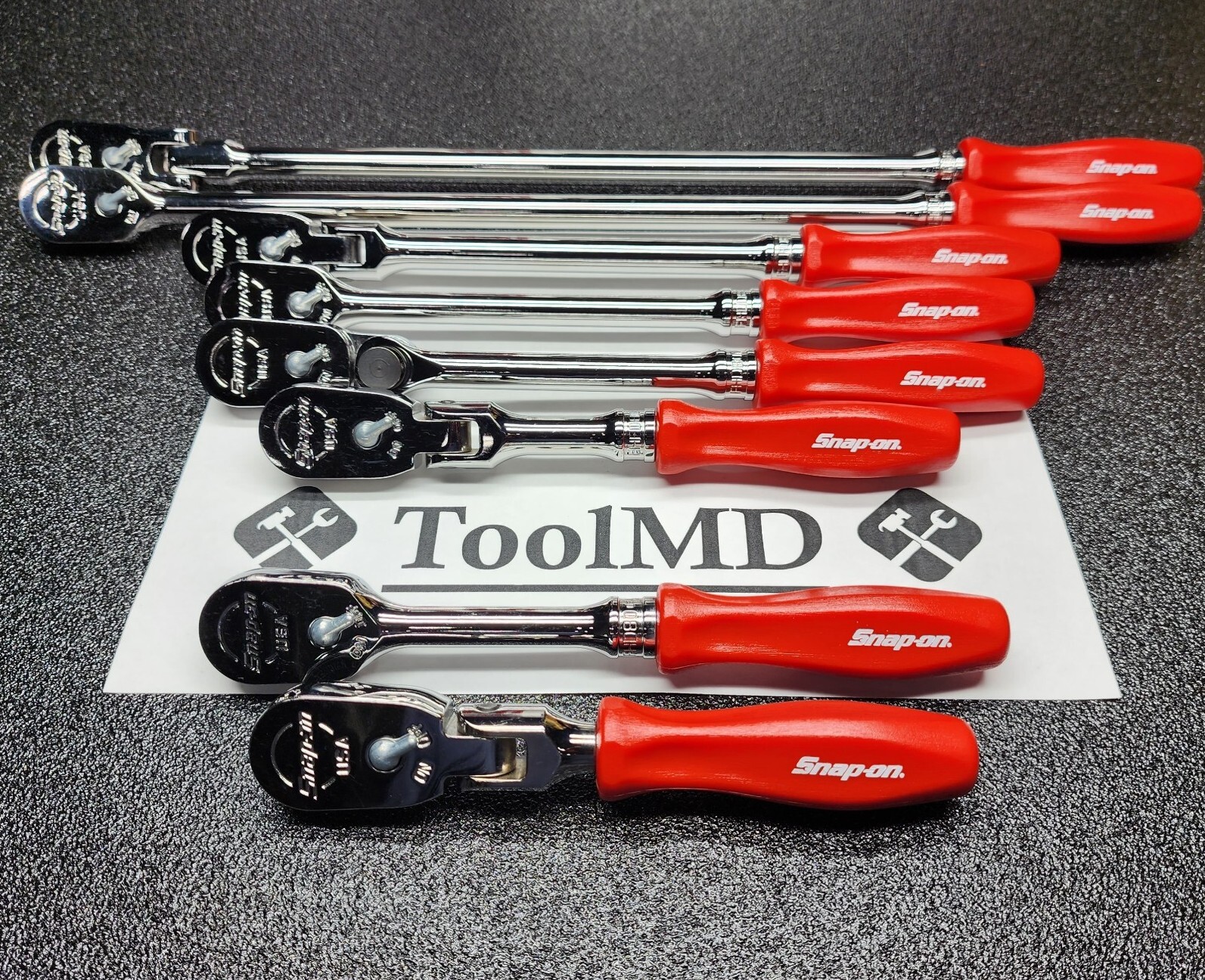 Snap-on Tools NEW 8pc RED Hard Handle 3/8″ Drive Fixed & Flex Head Ratchet Set