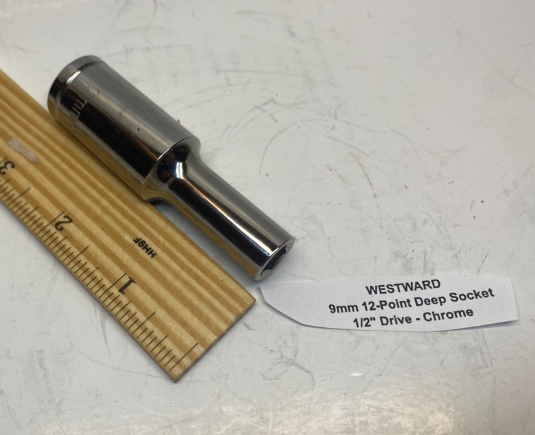 WESTWARD 9mm 12-Point Deep Socket – 1/2″ Drive – Chrome – Prepaid Shipping