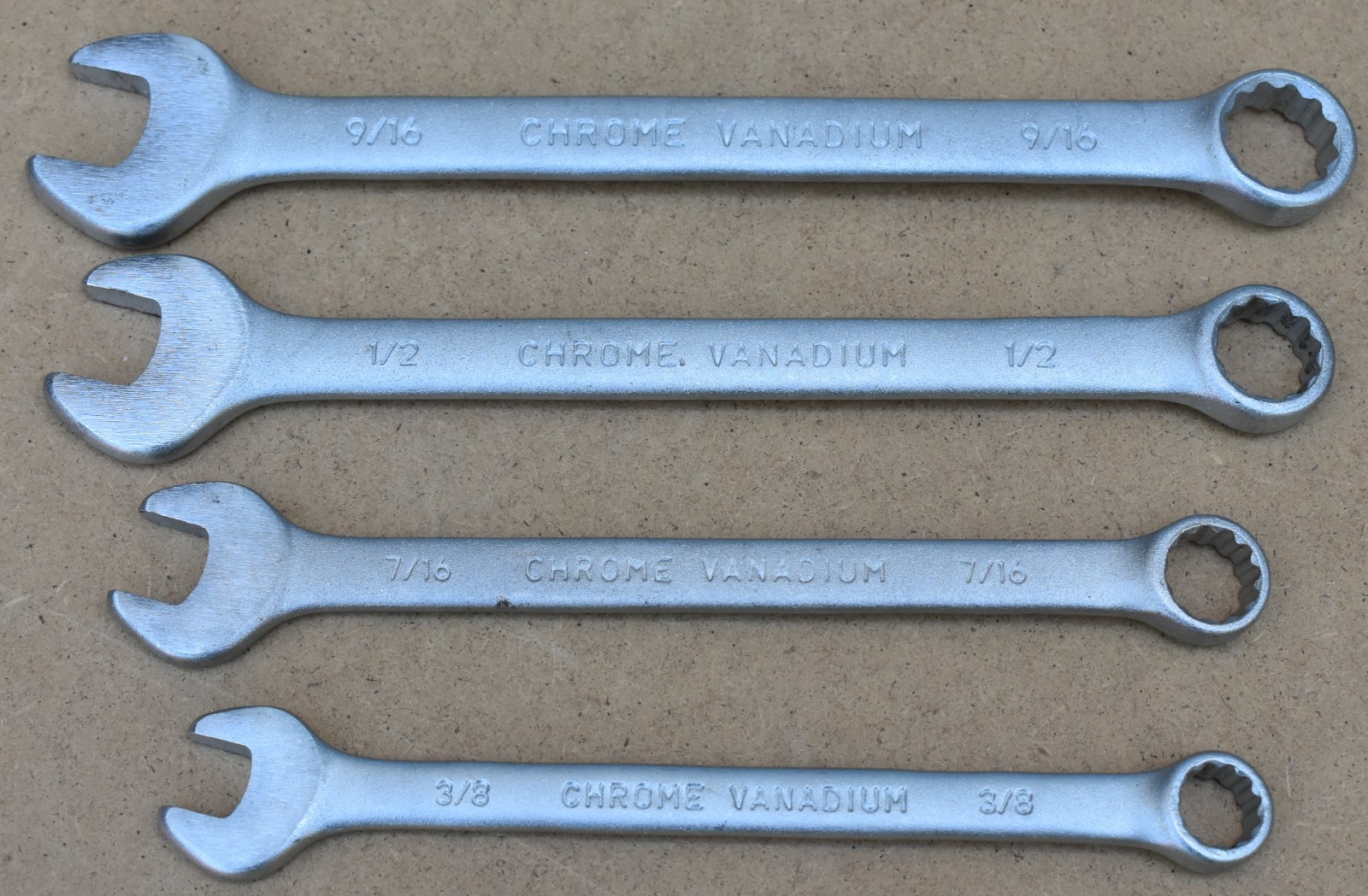 STANLEY TOOLS 12-POINT OPEN/BOX END SAE COMBINATION WRENCH LOT OF 4, 3/8″-9/16″