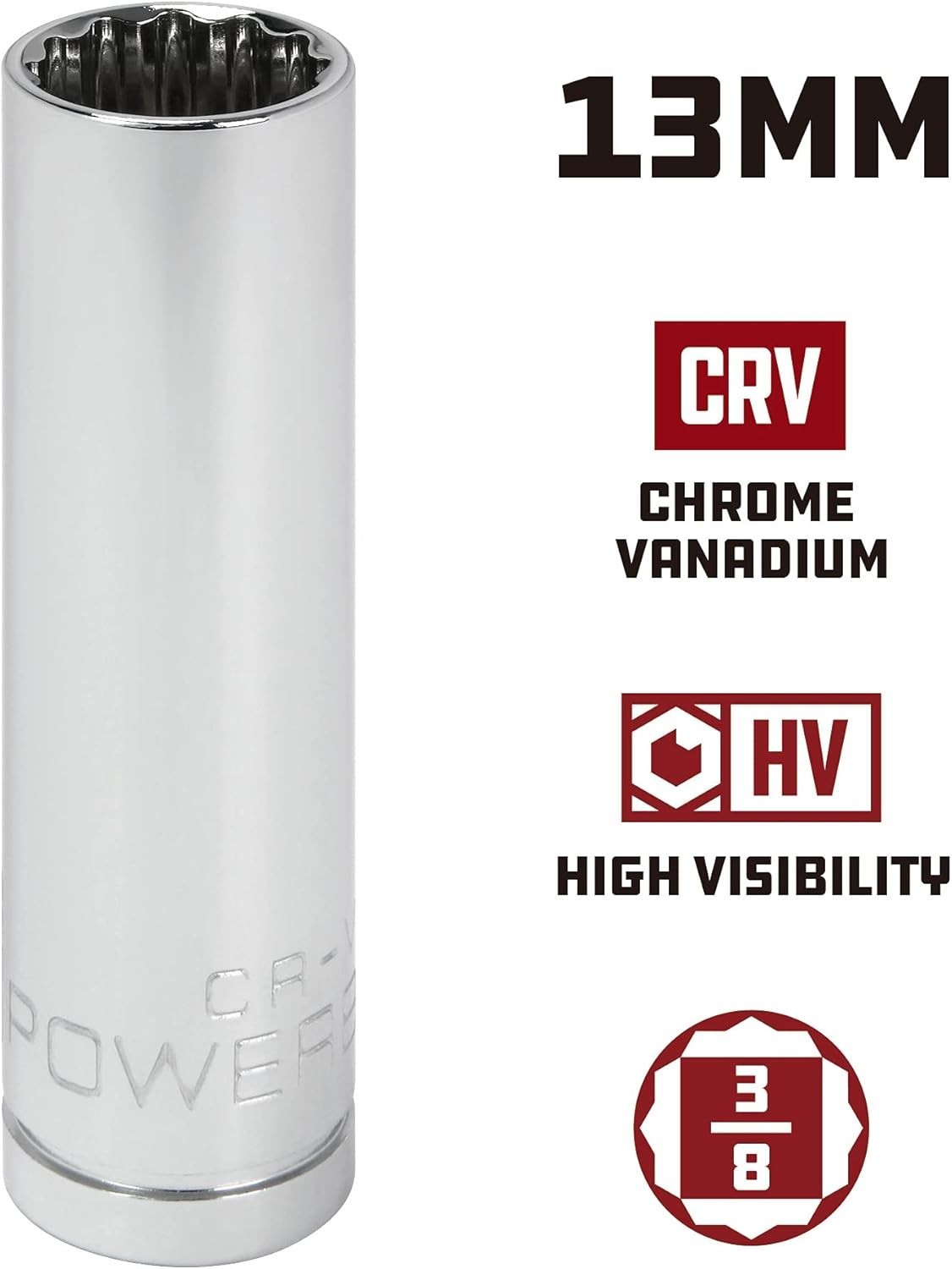 Alltrade 3/8″ Drive 13mm Chrome Vanadium Deep Socket with Enhanced Clearance