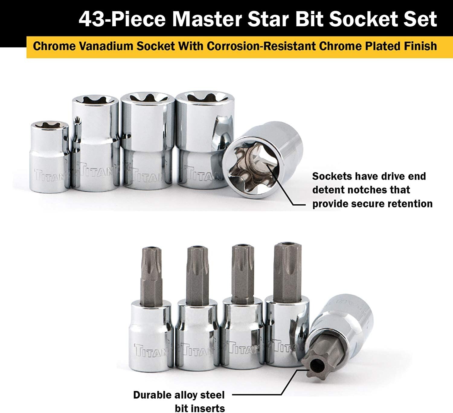 Titan 54137 43 Pc. Master Star / Torx Bit Socket Set