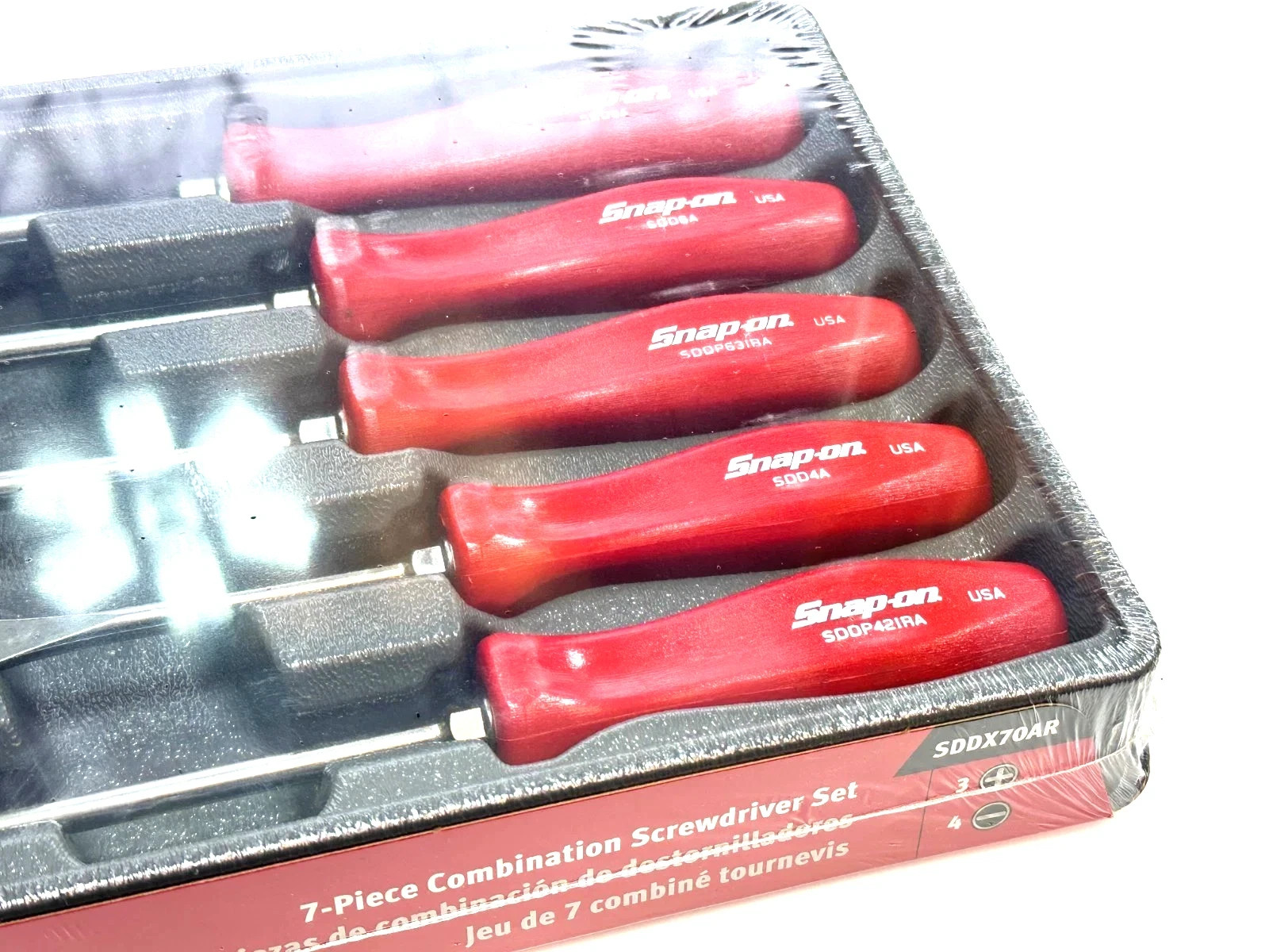 Snap On Tools RED 7pc Hard Handle Combination Screwdriver Set SDDX70AR NEW USA
