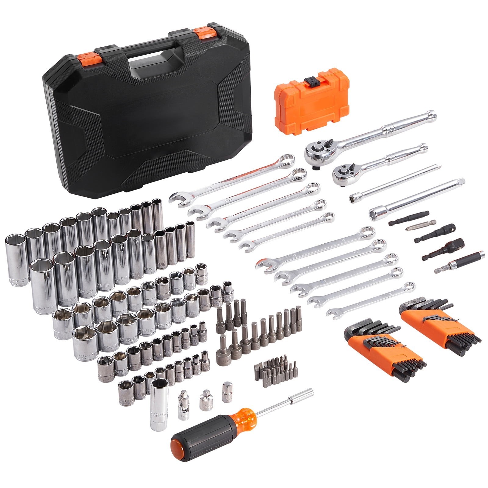 Mechanics Tool Set 145 Piece Socket Set 1/4 3/8 Drive Deep Standard SAE Metric