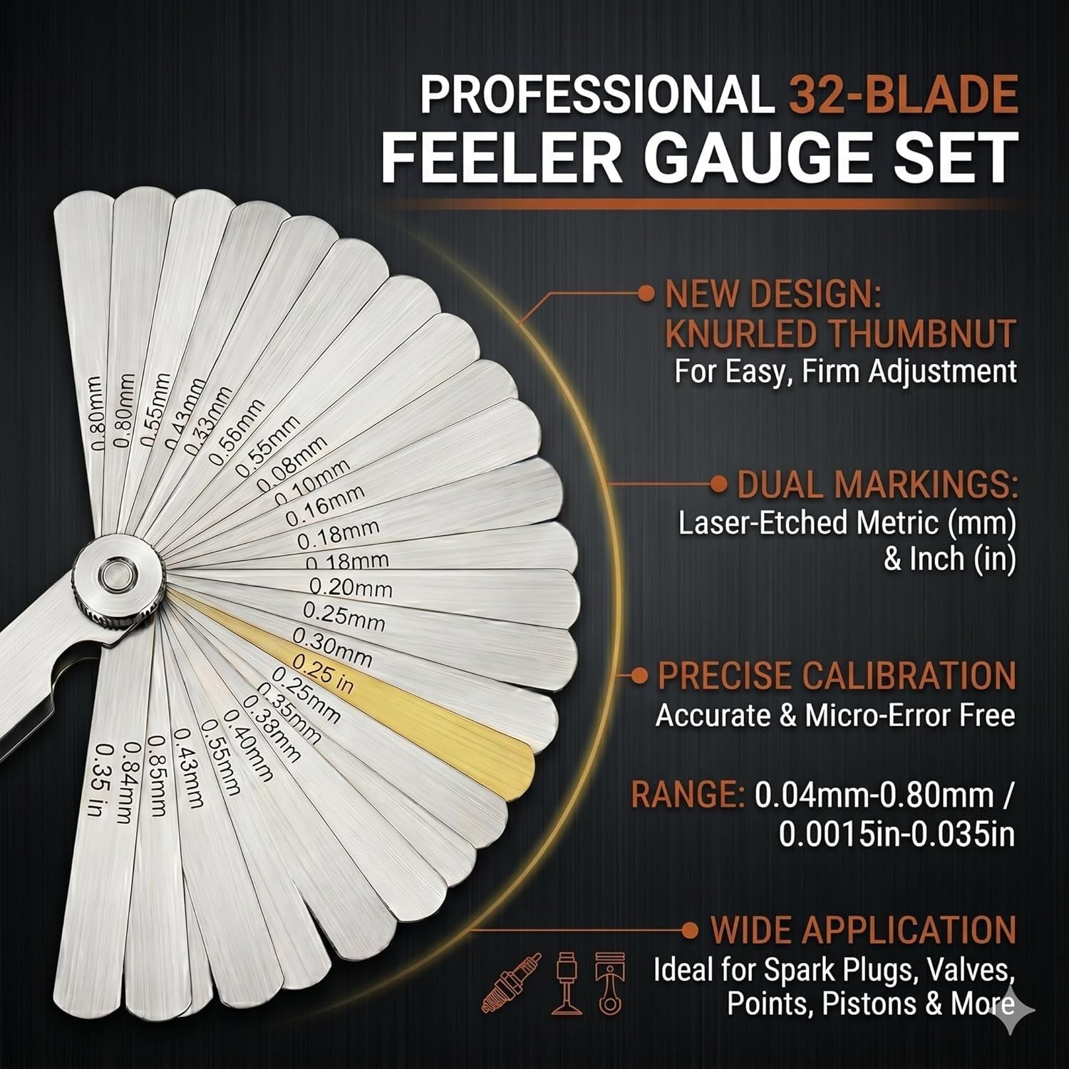 Durable Feeler Gauge Set – 32 Pcs Stainless Steel for Automotive and Musical Use