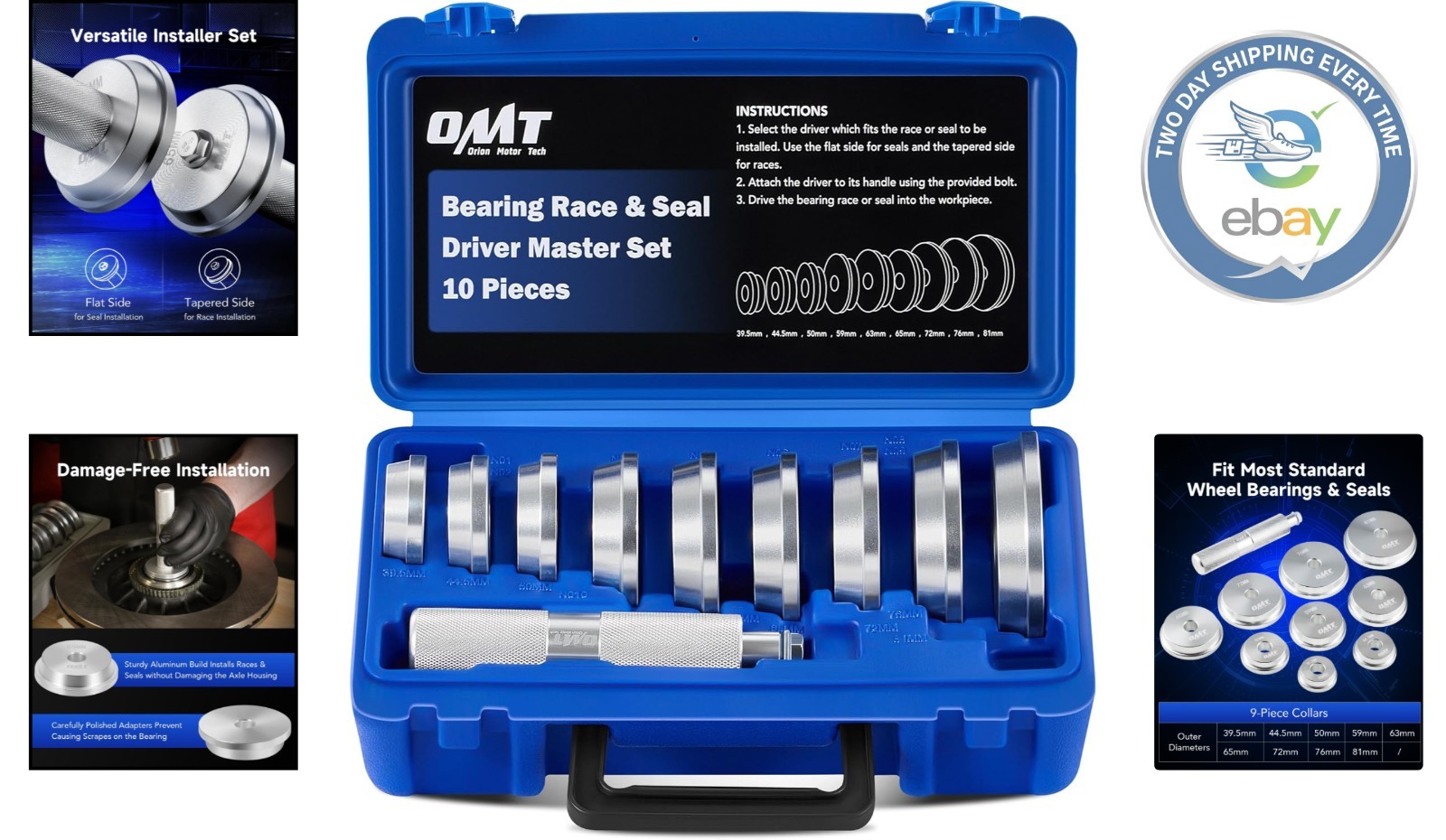 10pc Bearing Press Kit – Dual-Sided Adapters & Corrosion-Resistant Seal Driver