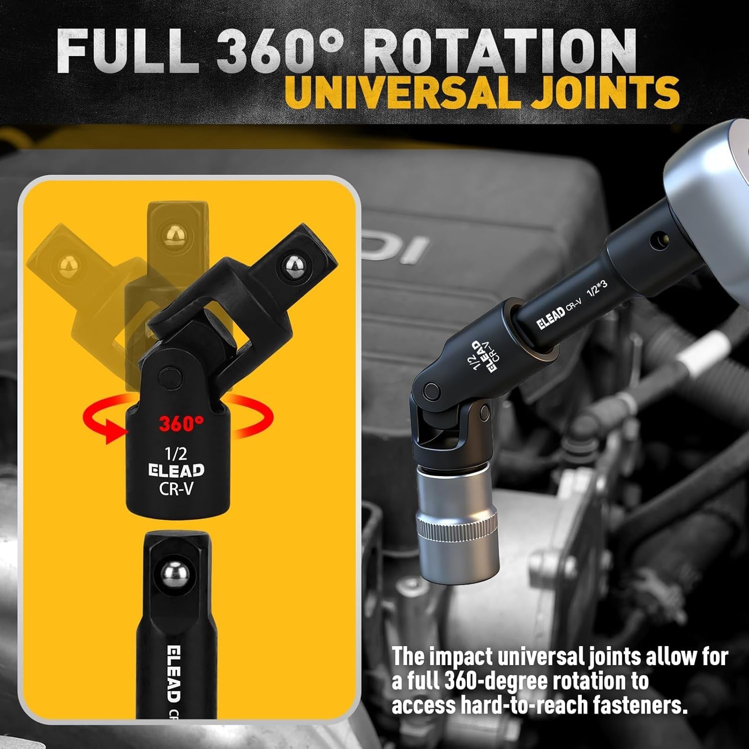 18PCS Impact Socket Extension Set 1/4″ 3/8″ 1/2″ Drive Adapter Swivel Joints