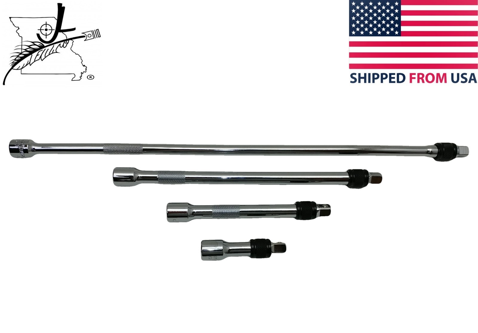 4 Piece 3/8″ Drive Ratchet Extension Set 3″ 6″ 10″ & 18″ Quick Release Lock End