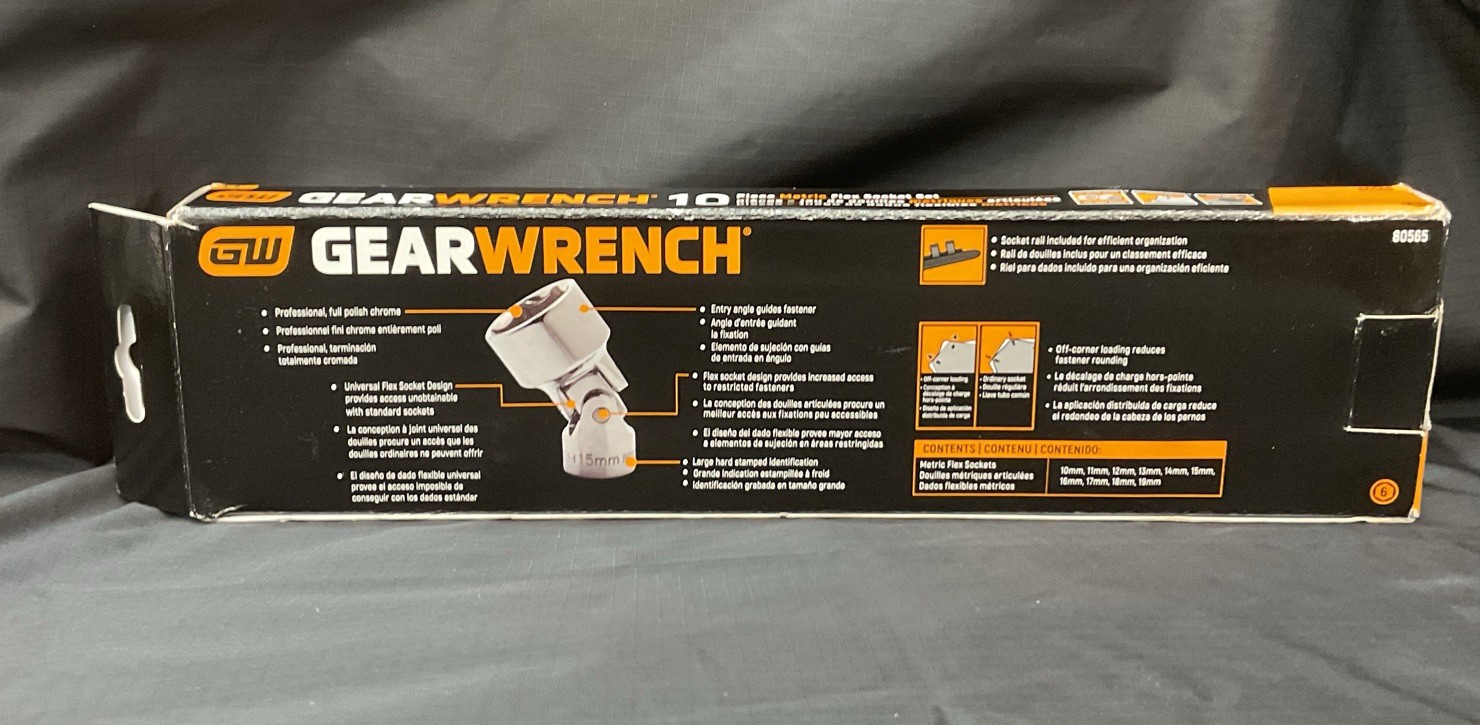 GearWrench 80565 10 Pc. 6 Pt. 3/8″ Metric Flex Socket Set NEW 10mm-19mm