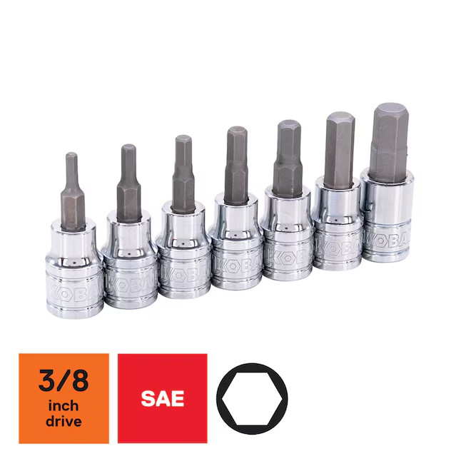NEW Kobalt 7 pc SAE 3/8-in Drive Hex Bit Driver Socket Set Chrome 81721 2884752