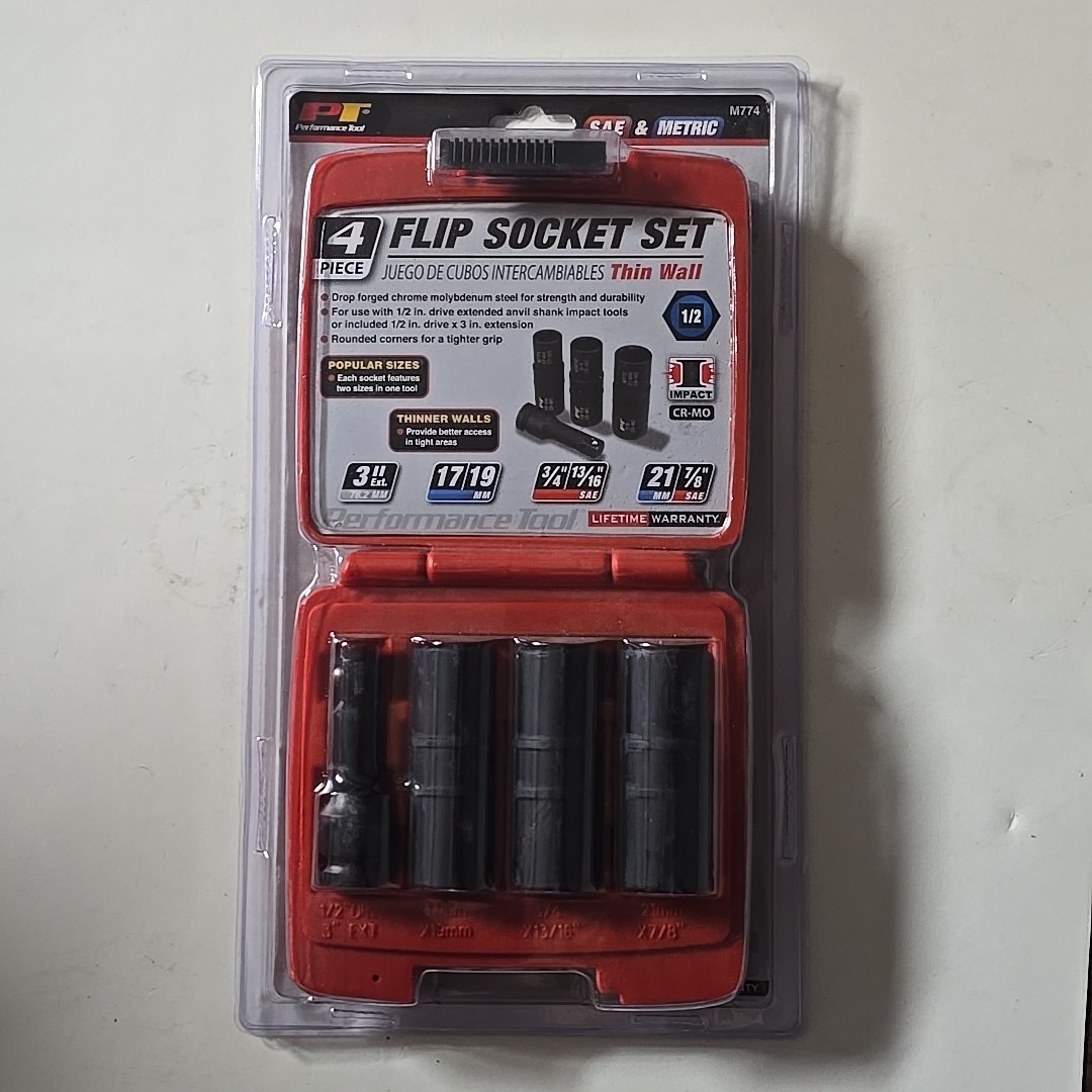 1/2″ Drive SAE/Metric 6-Point Standard Flip Impact Socket Set 4 Pieces