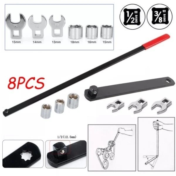 8pcs Serpentine Belt Tension Tools 3/8″ Idler Pulley Wrench Crow Foot Socket Set
