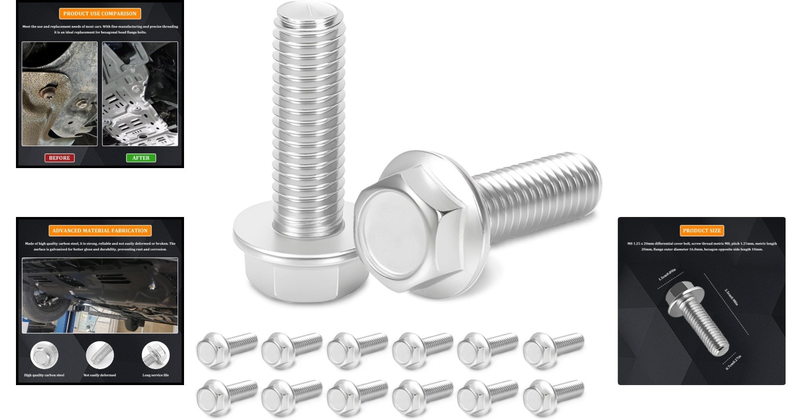 4PCS M8 .25 x 20mm Stainless Steel Differential Cover Bolt Kit for Most Cars