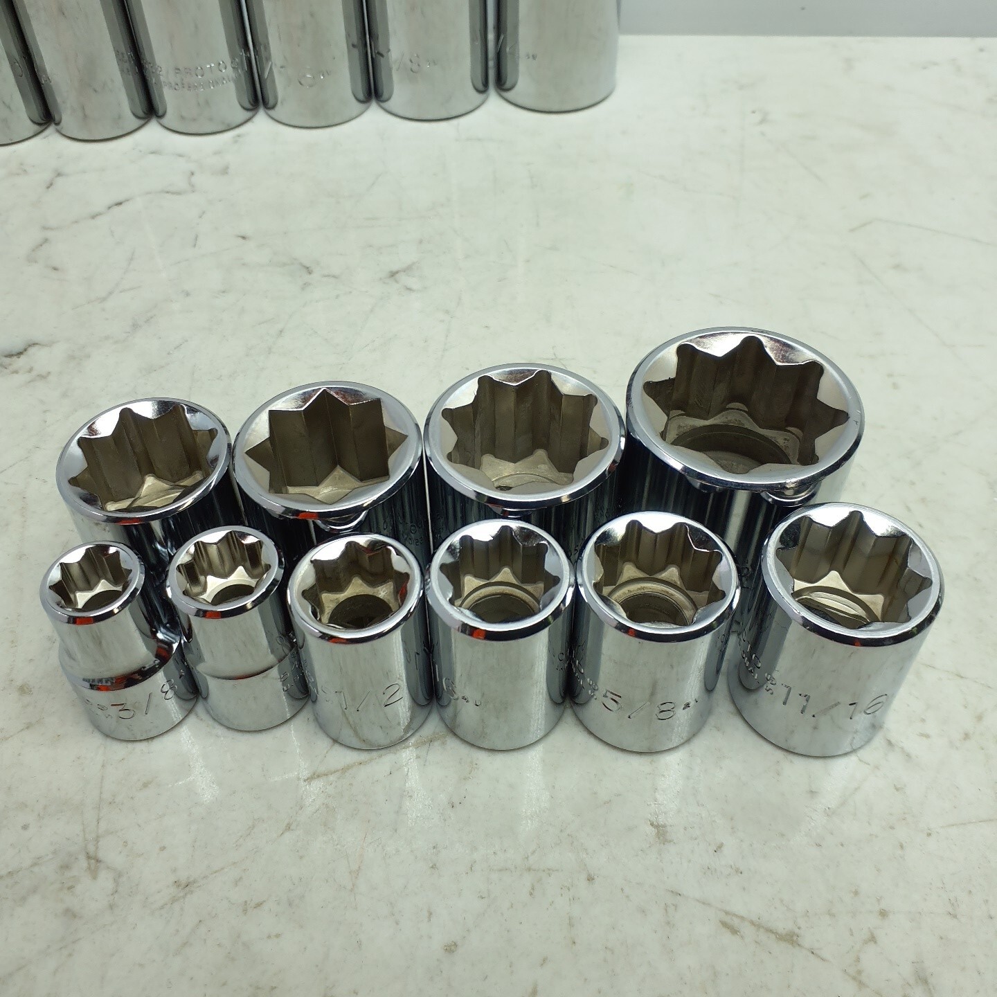 62Pc PROTO 1/2″ 12 & 8 Point SAE Socket Set Chrome *SEE DESCRIPTION FOR DETAILS