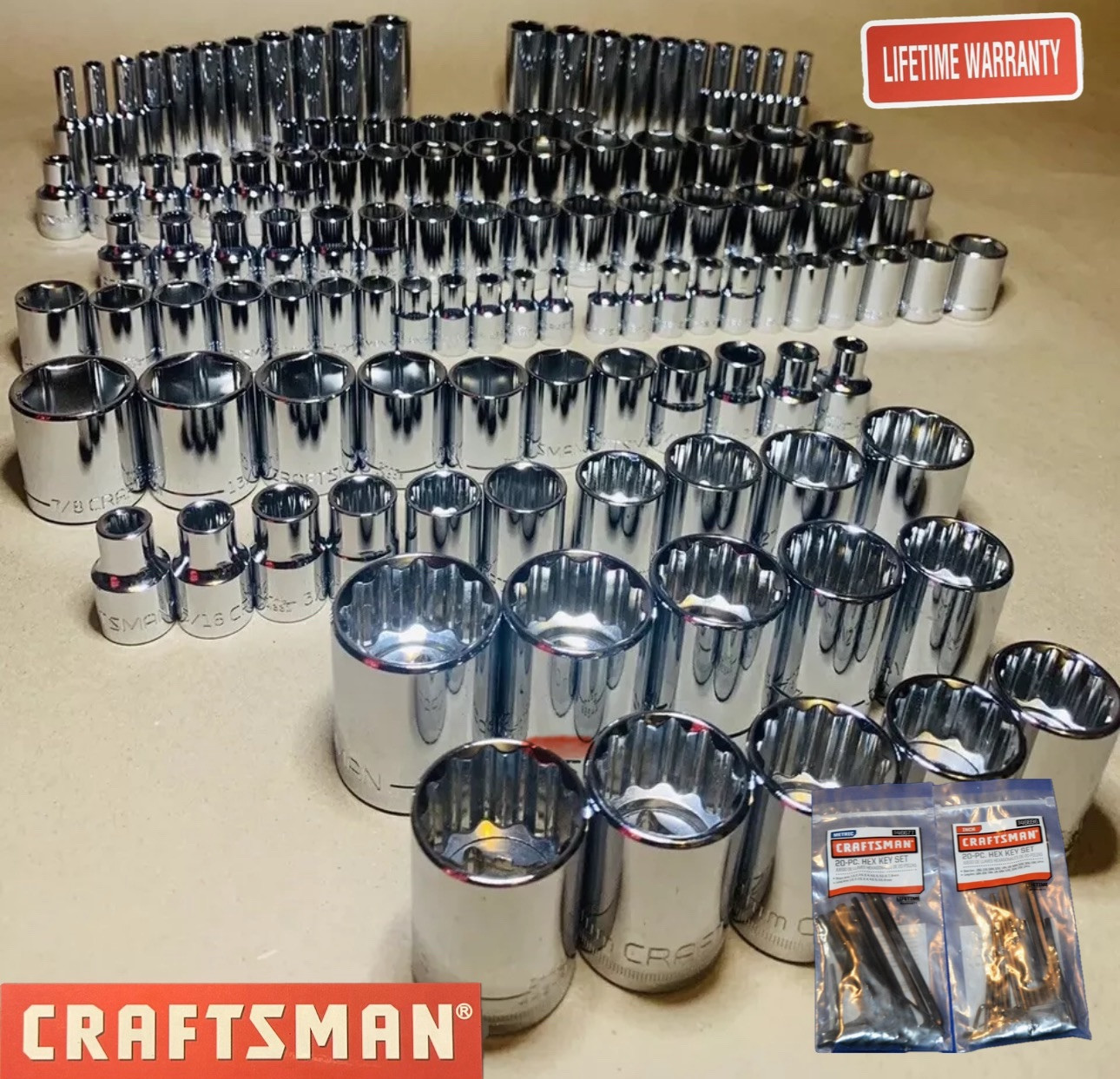 CRAFTSMAN 156 pc 1/4 3/8 1/2 Dr SAE METRIC MM 6pt 12pt wrench socket set 164 116