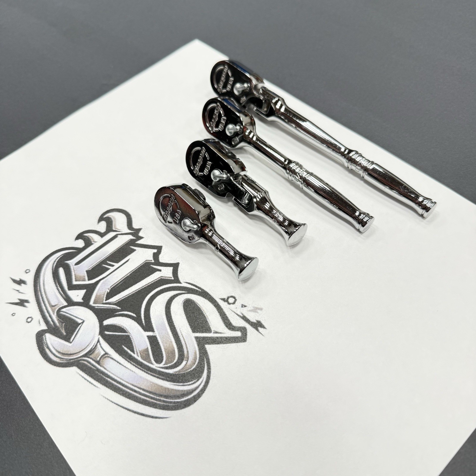 Snap-on Tools USA 4pc 3/8″ Drive Chrome Handle COMPACT Body Ratchet Set FKC72