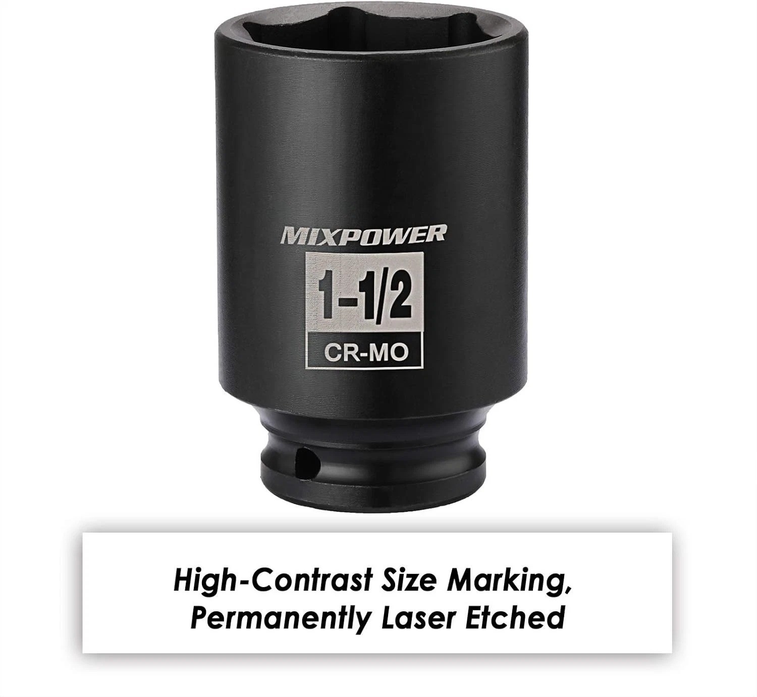 MIXPOWER 1/2 Inch Drive Deep Impact Socket 1-1/2 SAE, 1-1/2″, Black