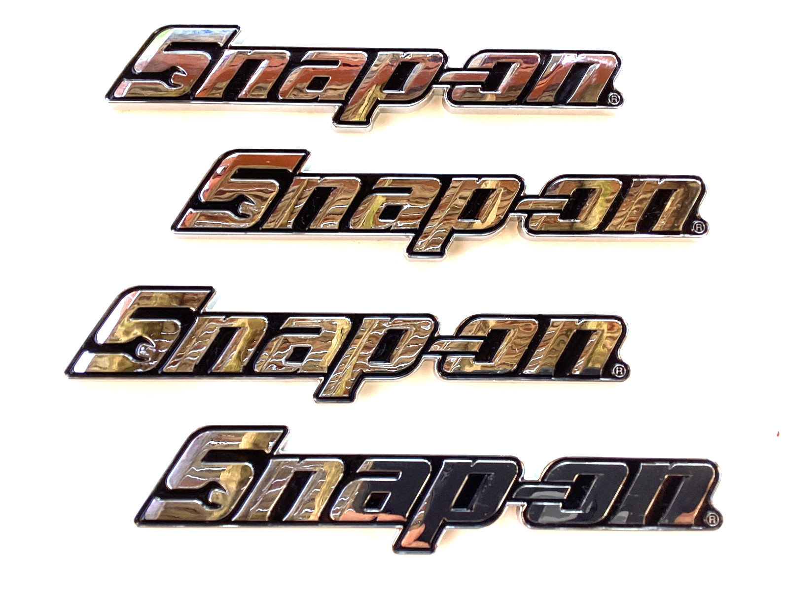 Snap On Tools NEW Authentic Chrome And Black Adhesive Backed Raised Letter Logo