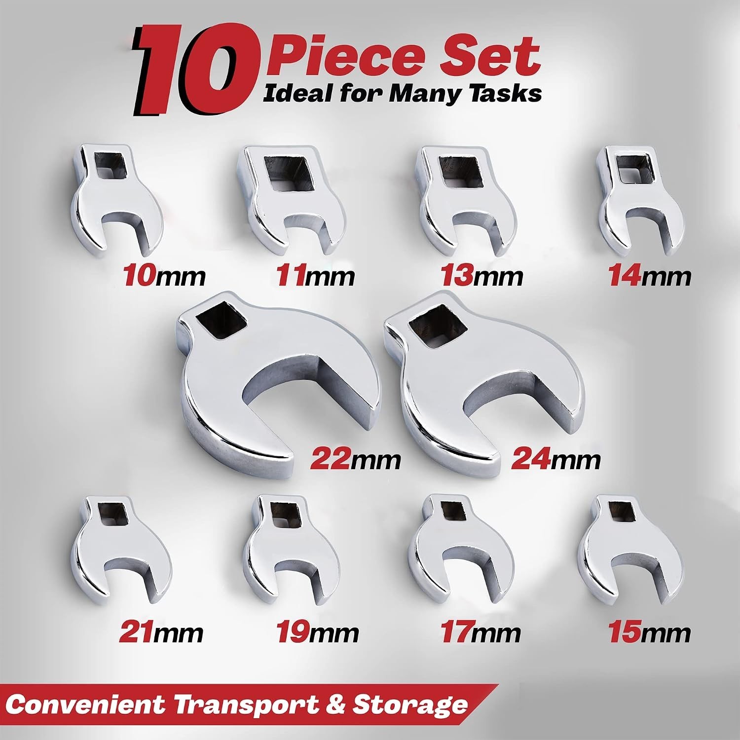 Durable Open-End Crow Foot Wrench Set – Access Tight Areas with 10 Metric Sizes
