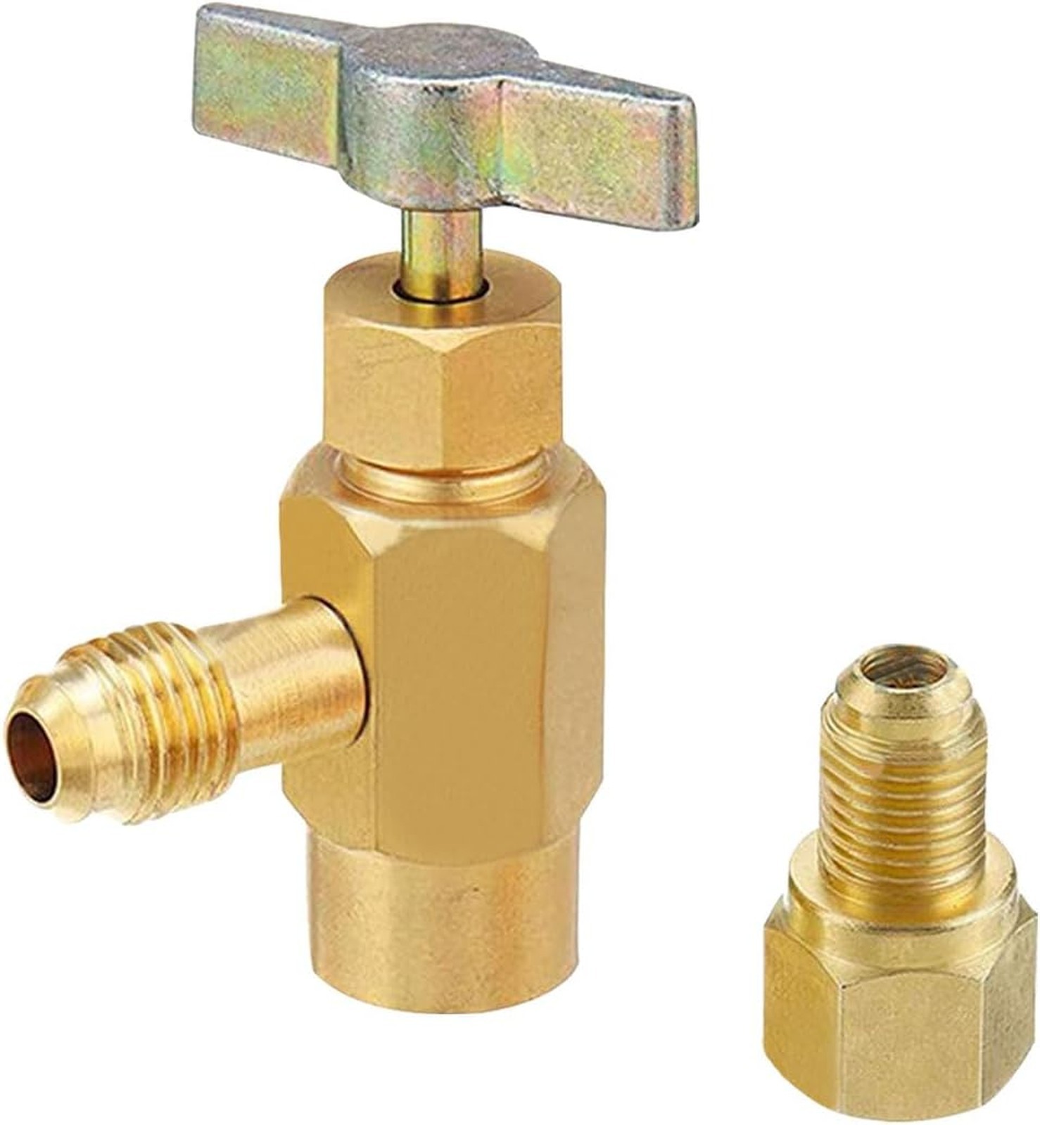 R1234YF Self-Sealing Can Tap Depressor Brass Adapter, 1/4″ SAE 1/2″ LH Thread