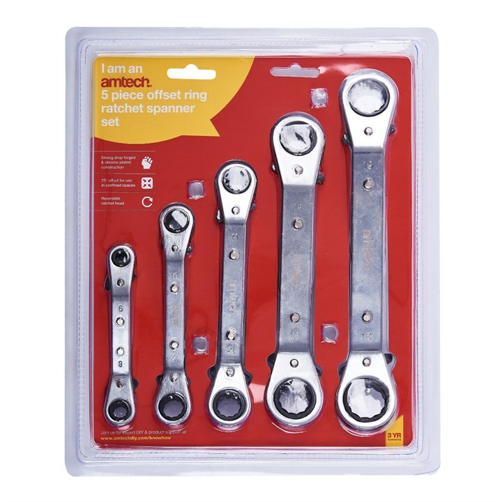 Offset Ratchet Spanner Set / 5 Ratchet Ring Spanners metric 6 – 21mm Amtech