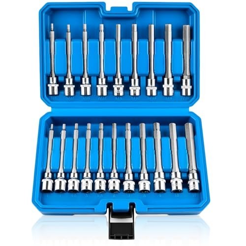 20PCS Extra-Long Allen Hex Bit Socket Set, 3/8″ Drive, SAE & Metric Sizes, CR-V